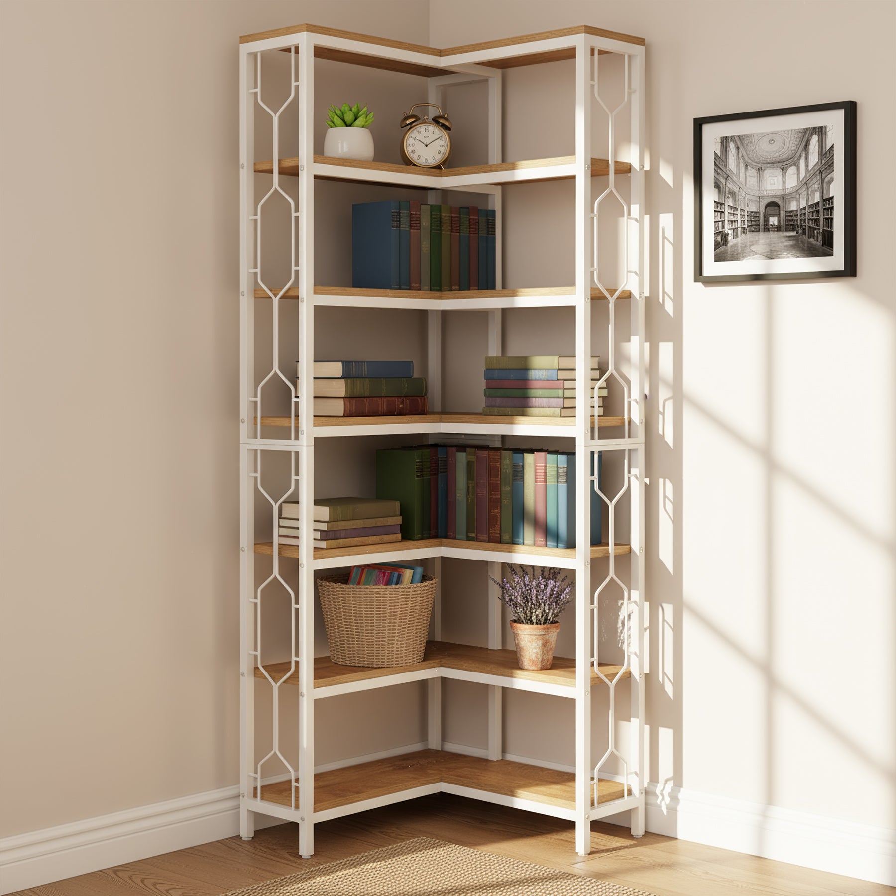 78.74“ Corner Bookshelf, 7-Tier Industrial Corner Etagere Bookcase