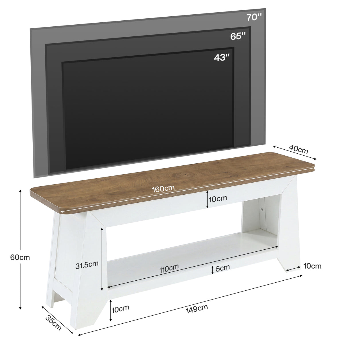 160cm TV Stand, Farmhouse Entertainment Centre with Storage for TVs up to 70"