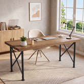 160cm Computer Desk, Solid Wood with X-Frame Metal Base for Home Office 3