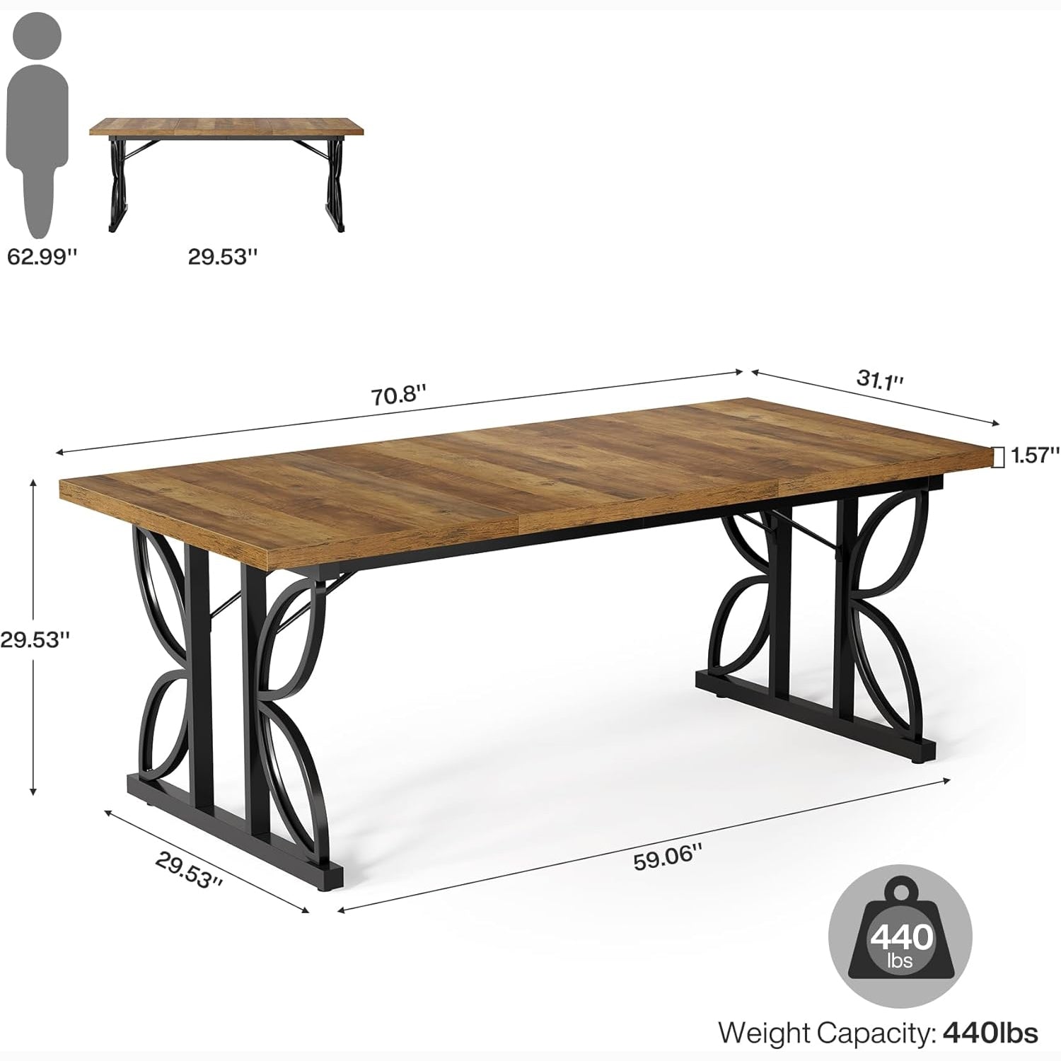 70.8" Industrial Computer Desk, Rustic Brown & Black Metal Frame Workstation