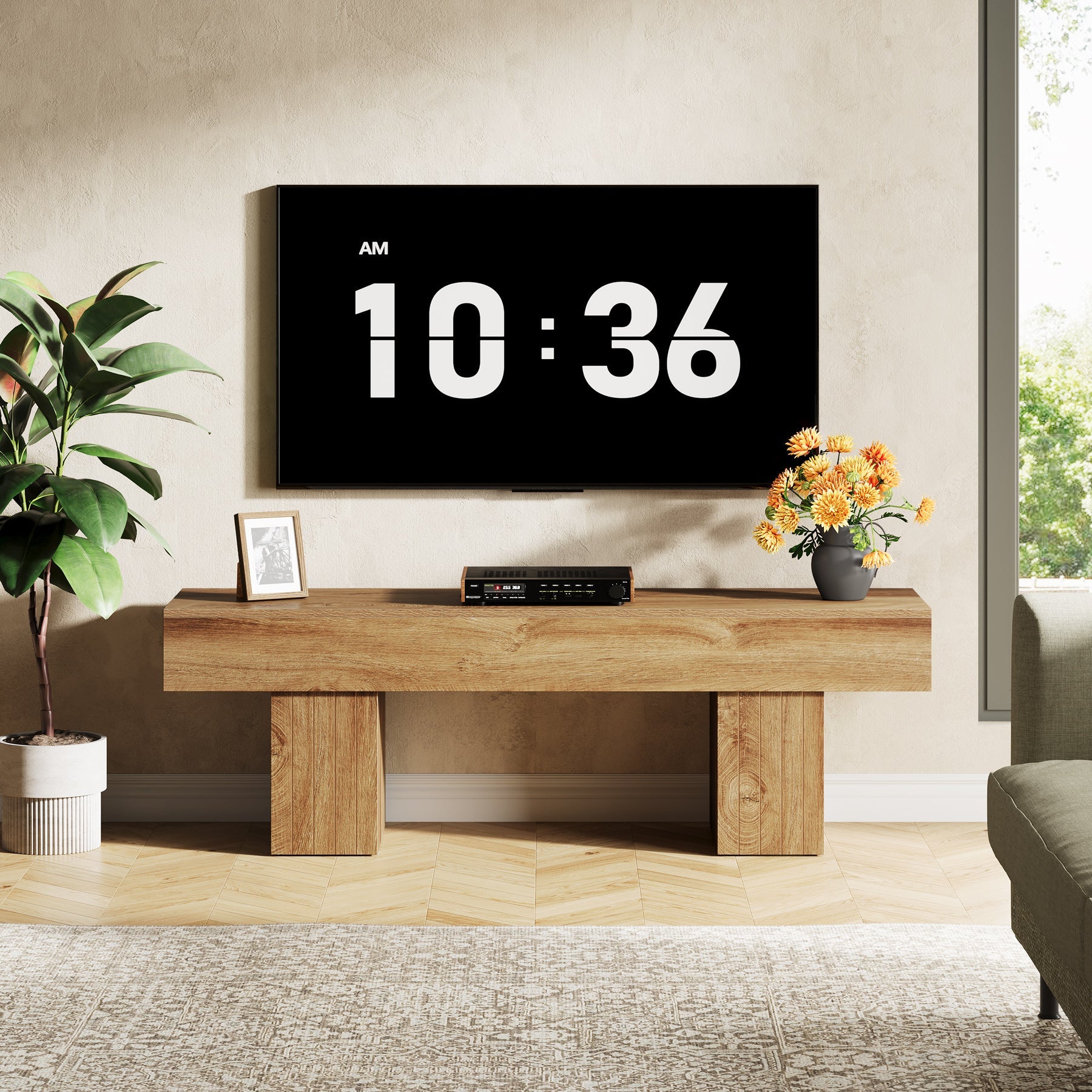55.1“ TV Stand for 55-Inch TVs with 300 lb Capacity, Farmhouse Media Console for Living Room