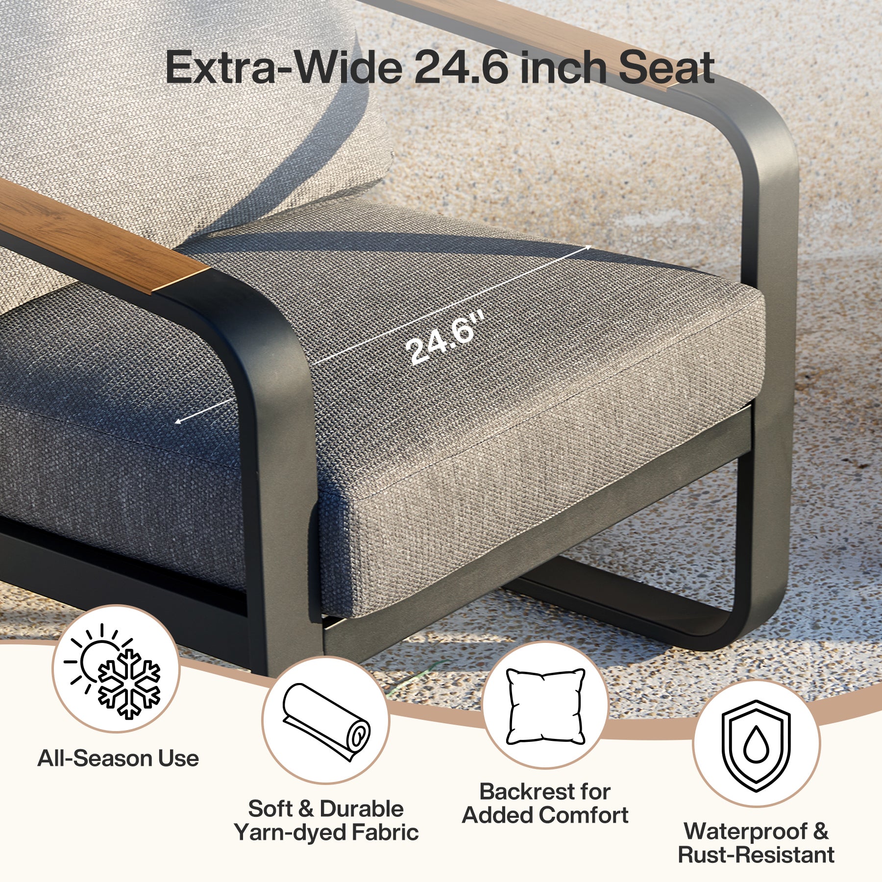 29.9" Wide Outdoor Patio Sofa, Modern Single Seat With Removable Cushions