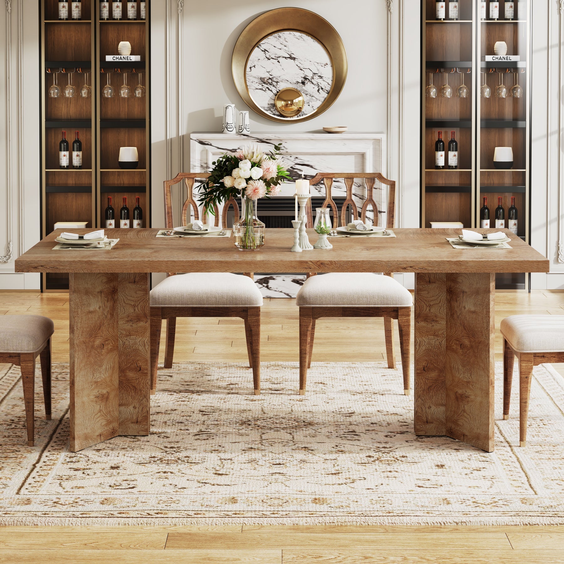 63" Farmhouse Dining Table, Kitchen Table with Large Tabletop for 4-6