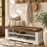 100cm Shoe Bench, Wooden Entryway Bench with 3-Tier Open Storage 3