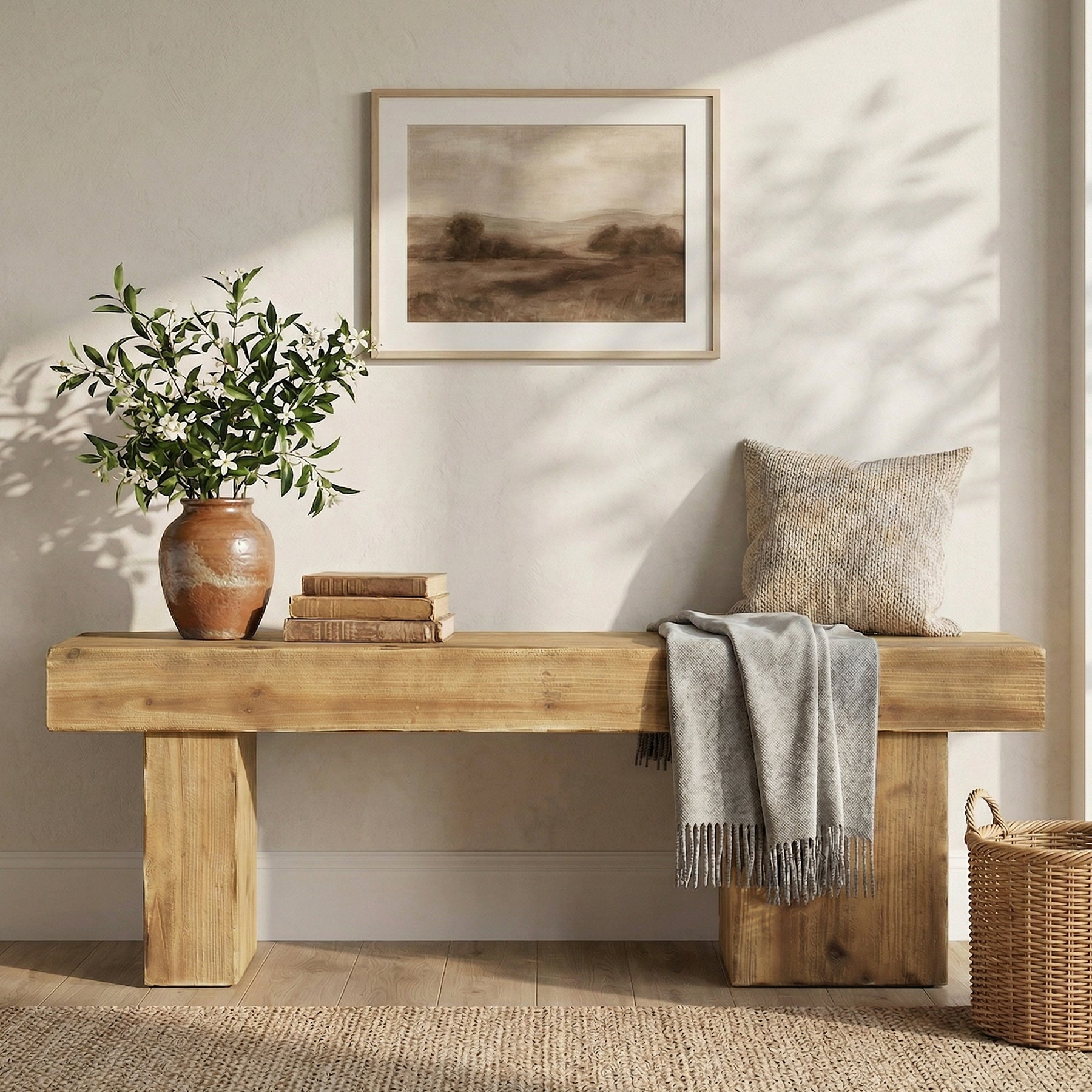 47” Solid Wood Entryway Bench, Thick Seat Bench for Hallway