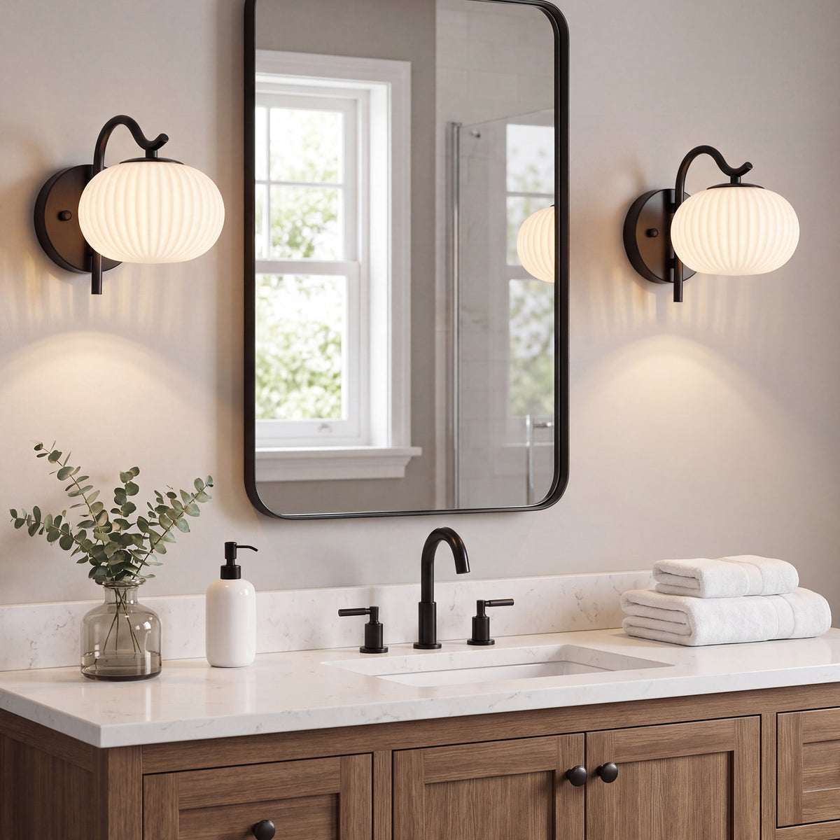 Tribesigns Wall Lights for Indoor Use, Set of 2, with ribbed, milky-white glass [Energy Class E]