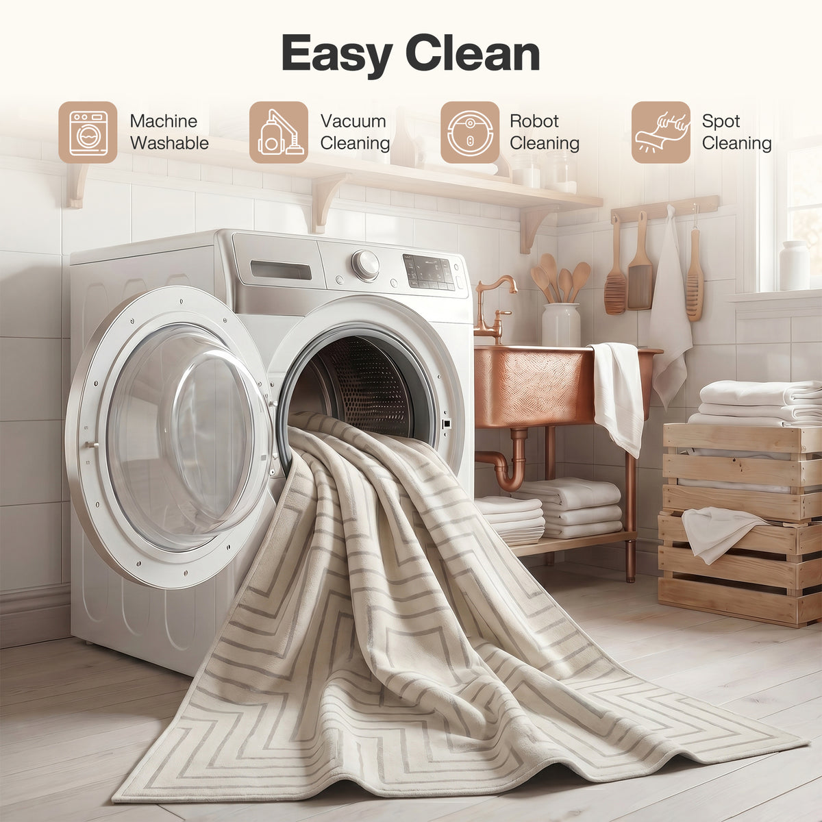 Tribesigns Geometric Low-Pile Rug, Non-Slip Backing, Machine Washable Up to 30°C, OEKO-TEX Certified