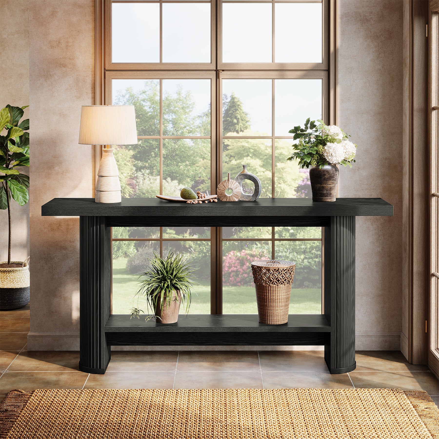 55" Narrow Console Table with Storage Shelf, Rustic Entryway Sofa Table