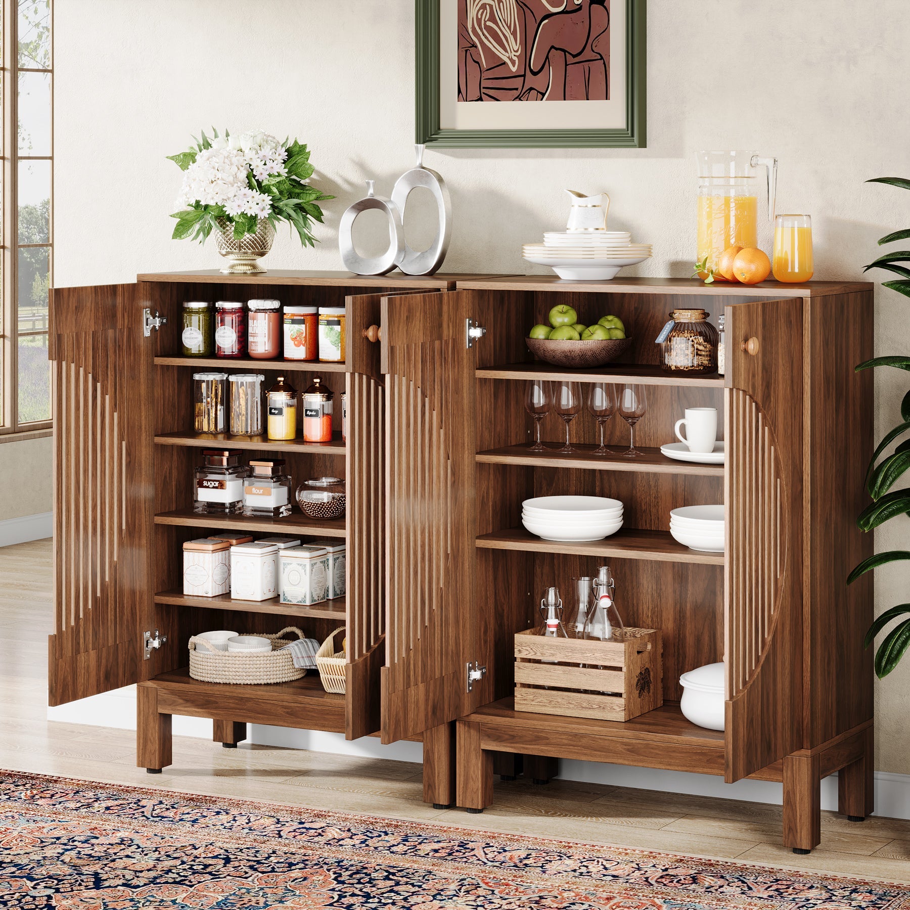 Tribesigns 28.74" Farmhouse Sideboard Cabinet, Wooden Buffet Cabinet with Round Louvered Doors for Kitchen