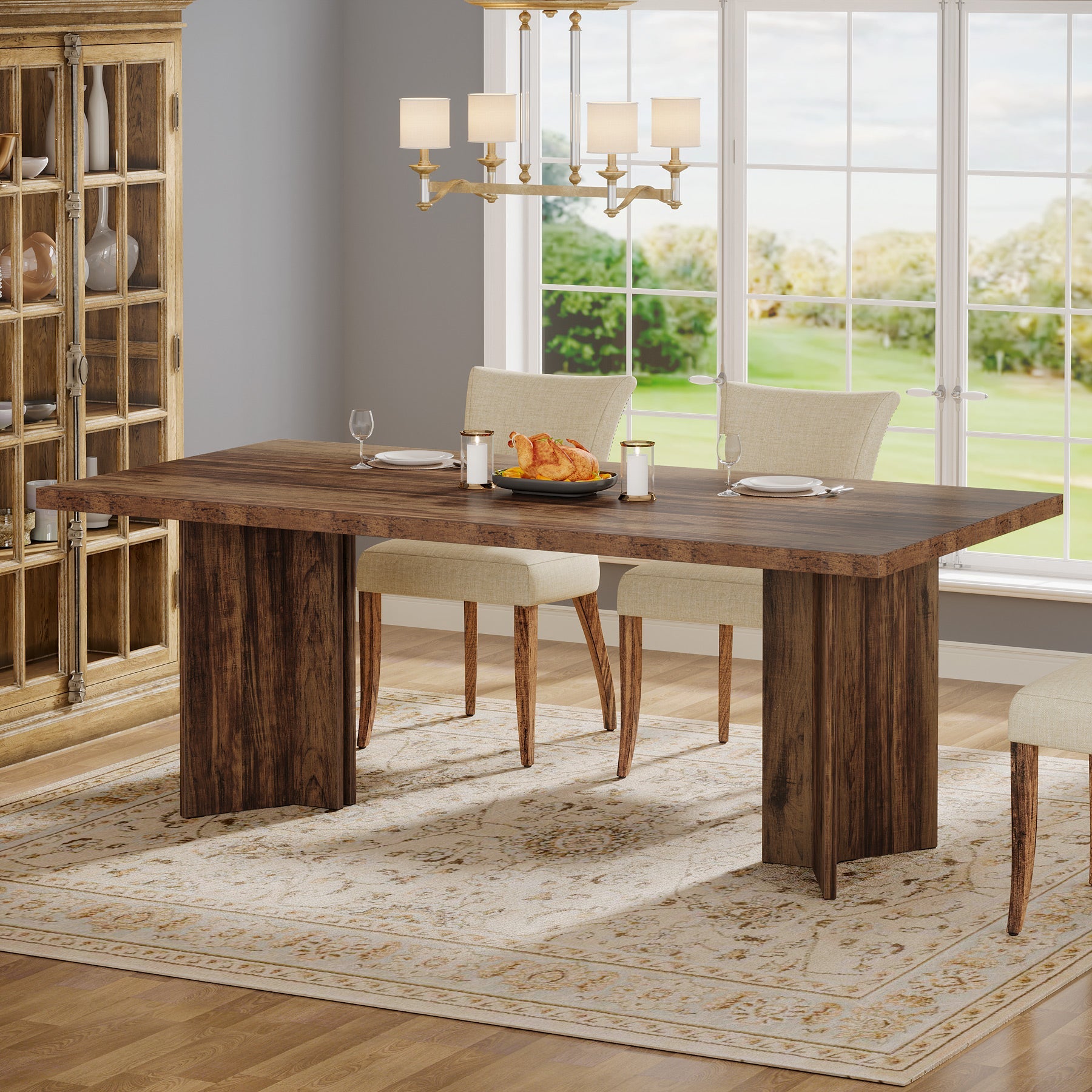 63" Farmhouse Dining Table, Kitchen Table with Large Tabletop for 4-6