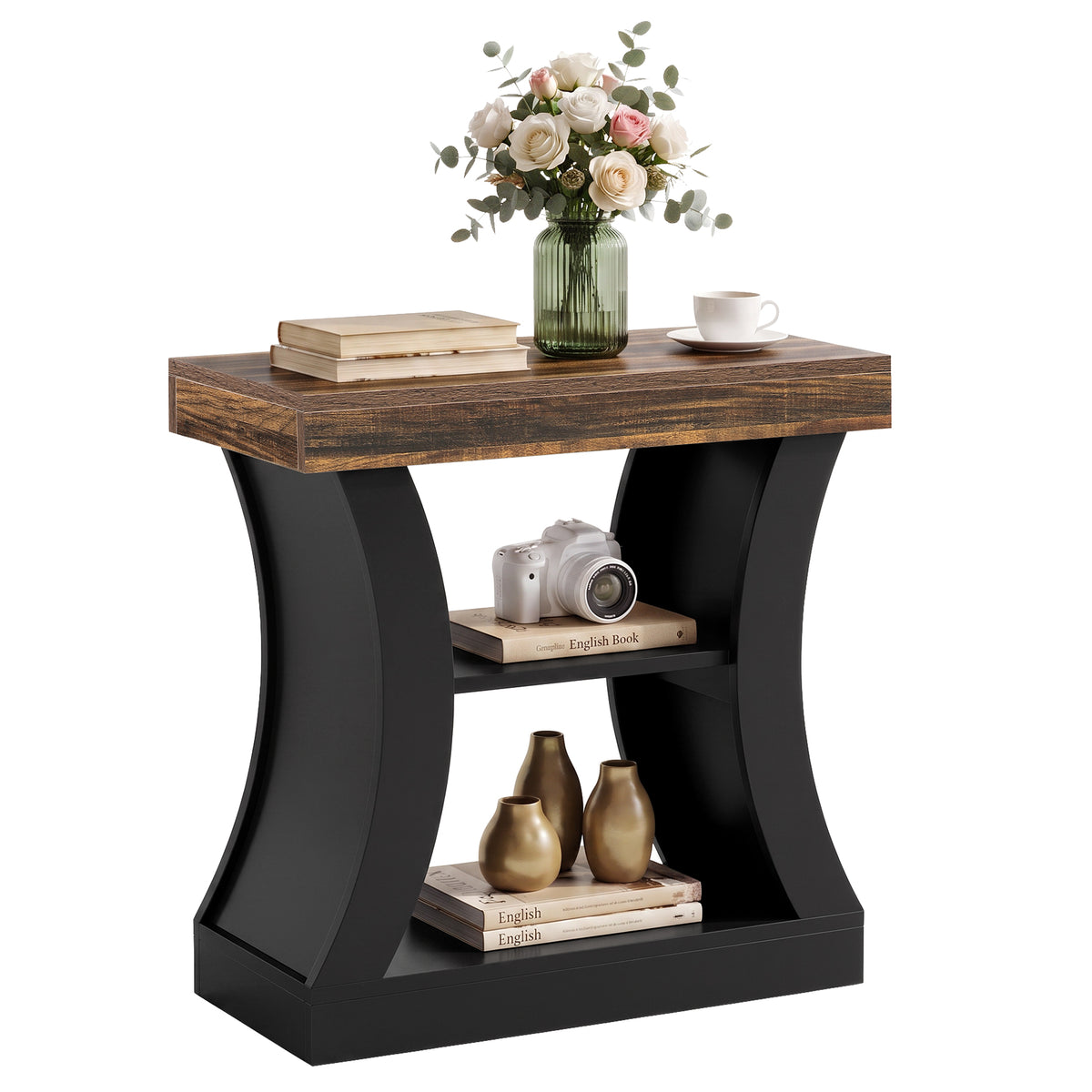 60cm Narrow Side Table, 3-Tier Modern End Table with Storage for Living Room Bedroom