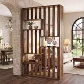 180cm Room Divider, Freestanding Slatted Partition with Built-in Shelves 3