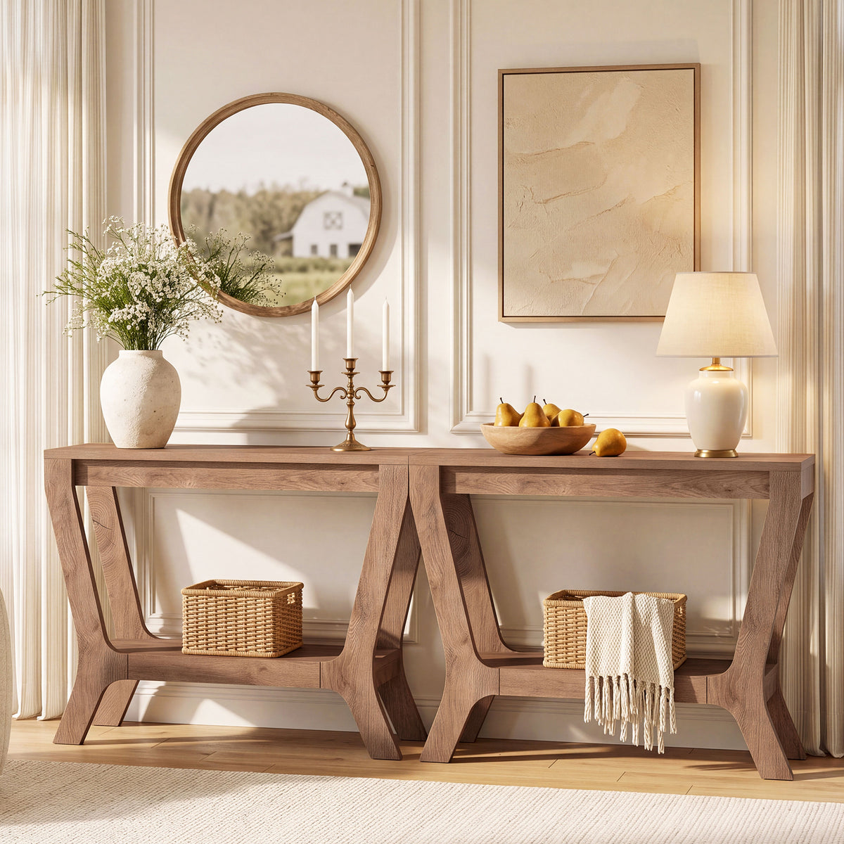 104cm Console Table, Farmhouse Rectangular Entryway Table with 2-Tier Storage