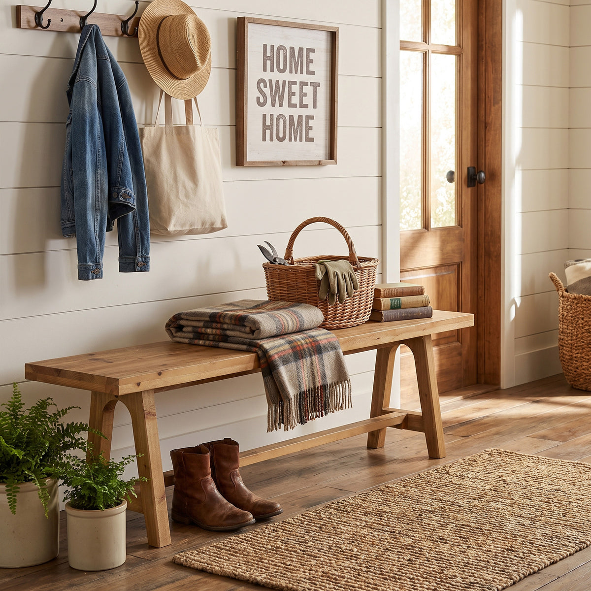 Tribesigns 63-Inch Solid Wood Entryway Bench, Rustic Hallway Shoe Bench for Mudroom