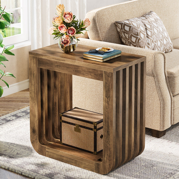 Tribesigns Narrow Sofa Side Table, Farmhouse End Table with Slatted Open Frame