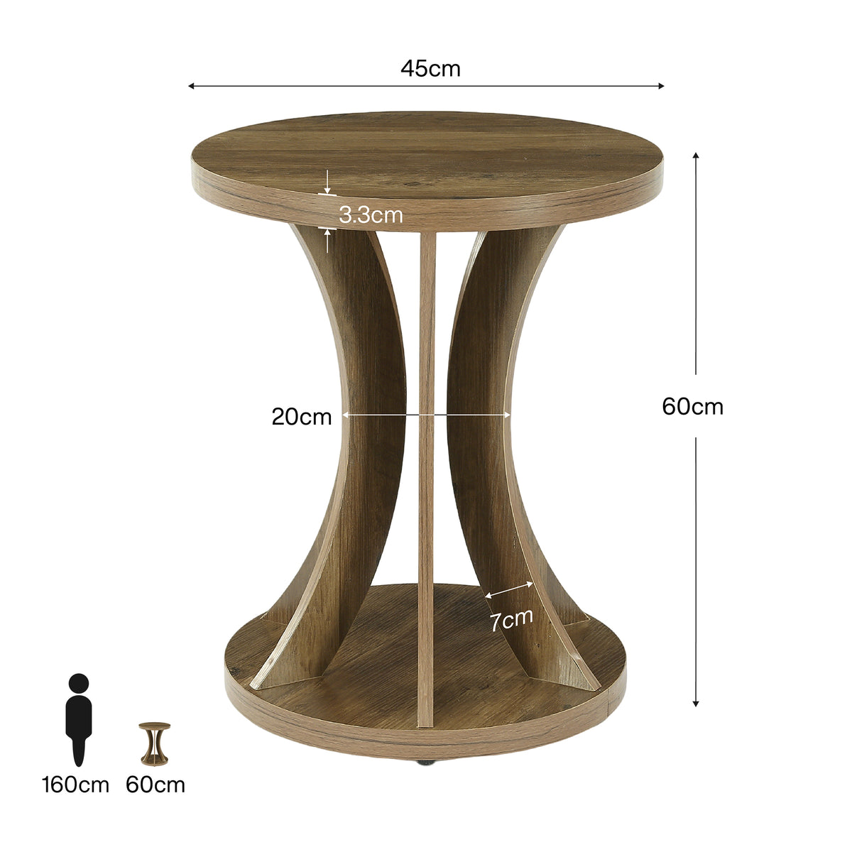 45cm Round Side Table, Farmhouse Curved End Table for Living Room