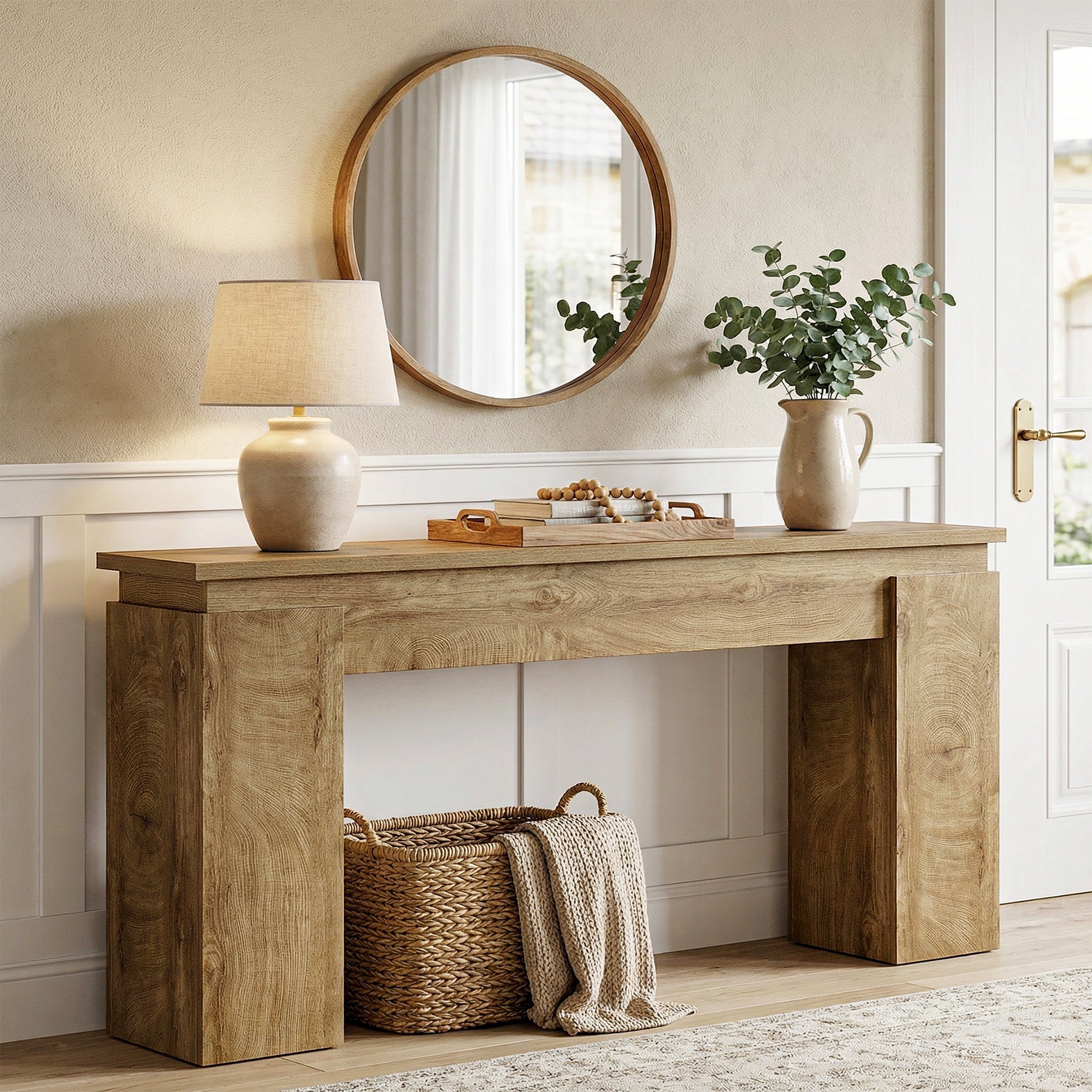 63" Farmhouse Console Table with Open Shelf, Narrow Sofa Table for Entryway, Hallway, or Behind Couch