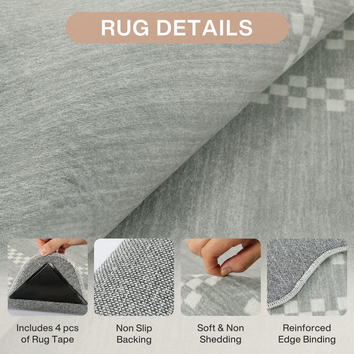 Tribesigns Minimalist geometric rug with scalloped edge, 160 x 230 cm/200 x 300 cm, washable scalloped rug