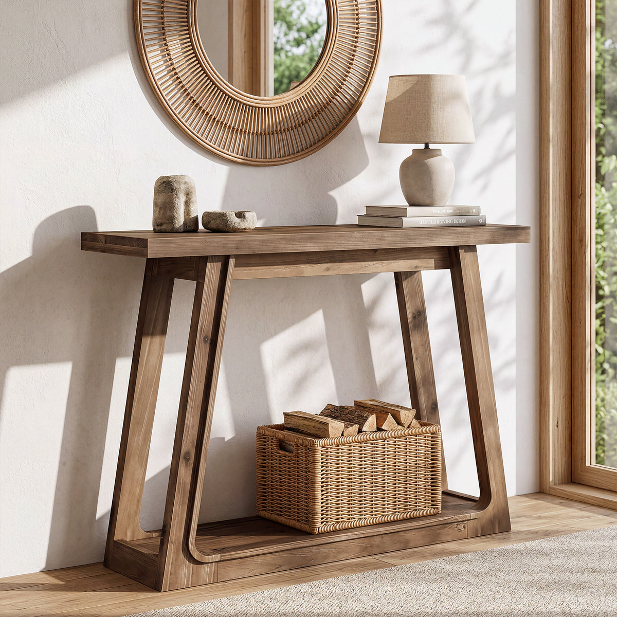 105cm Console Table, Solid Wood 2-Tier Narrow Entryway Sofa Table for Hallway