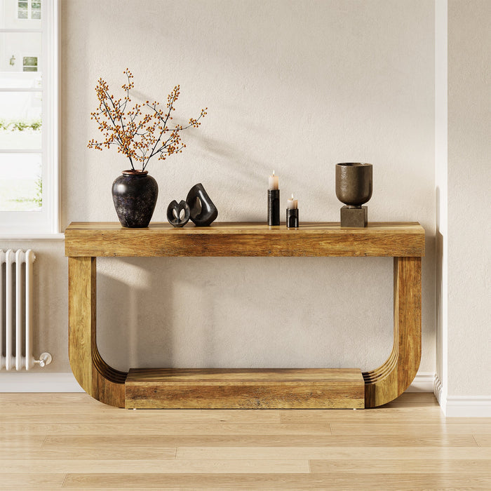 180cm Console Table, 2-Tier Wooden Hallway Table with U-Shaped Legs