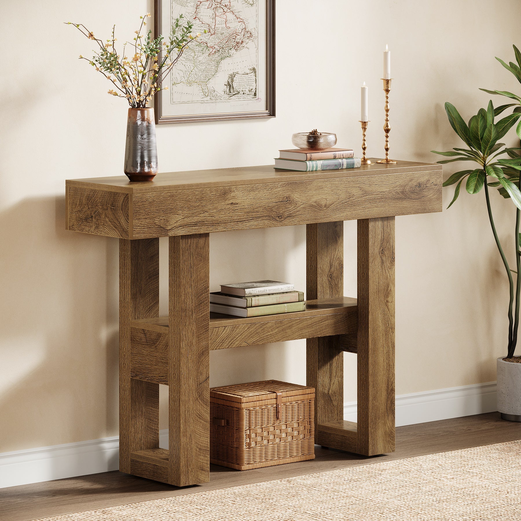 105cm Console Table, 2-Tier Narrow Sofa Entryway Table with Storage
