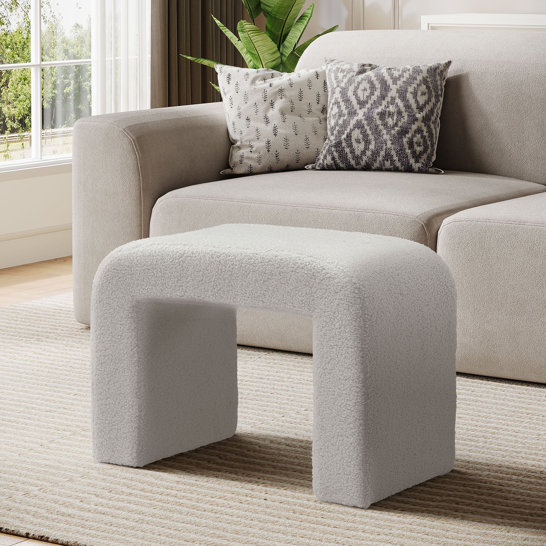 Modern Vanity Stool, Fully Assembled Upholstered Ottoman Sofa Footrest