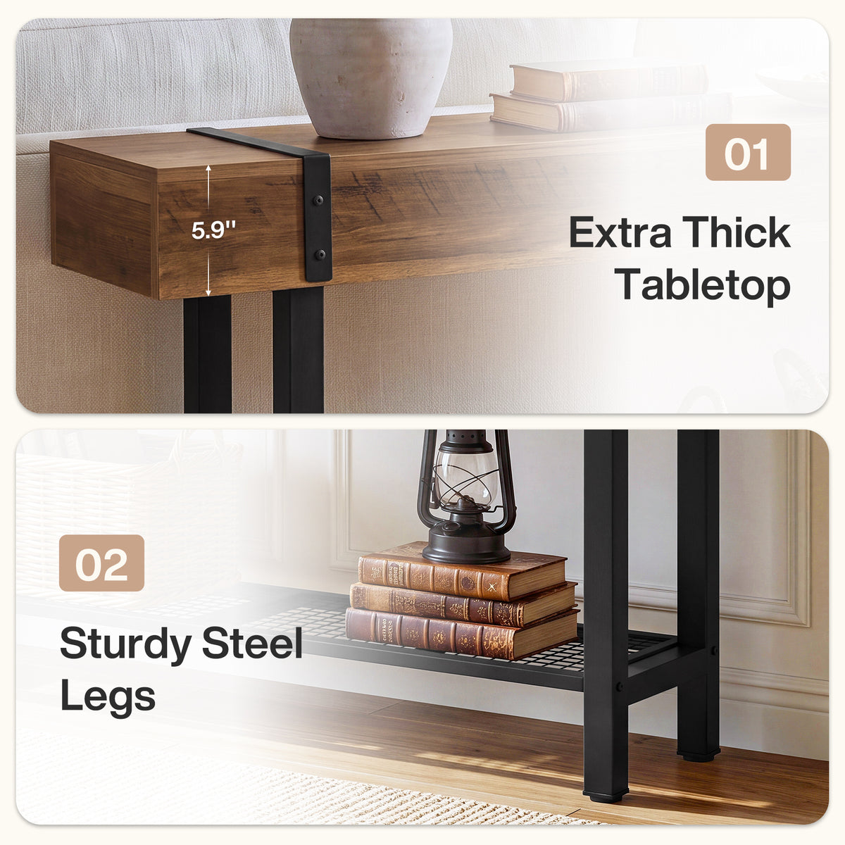 160cm Console Table, Industrial 2-Tier Behind Couch Sofa Table for Entryway Living Room