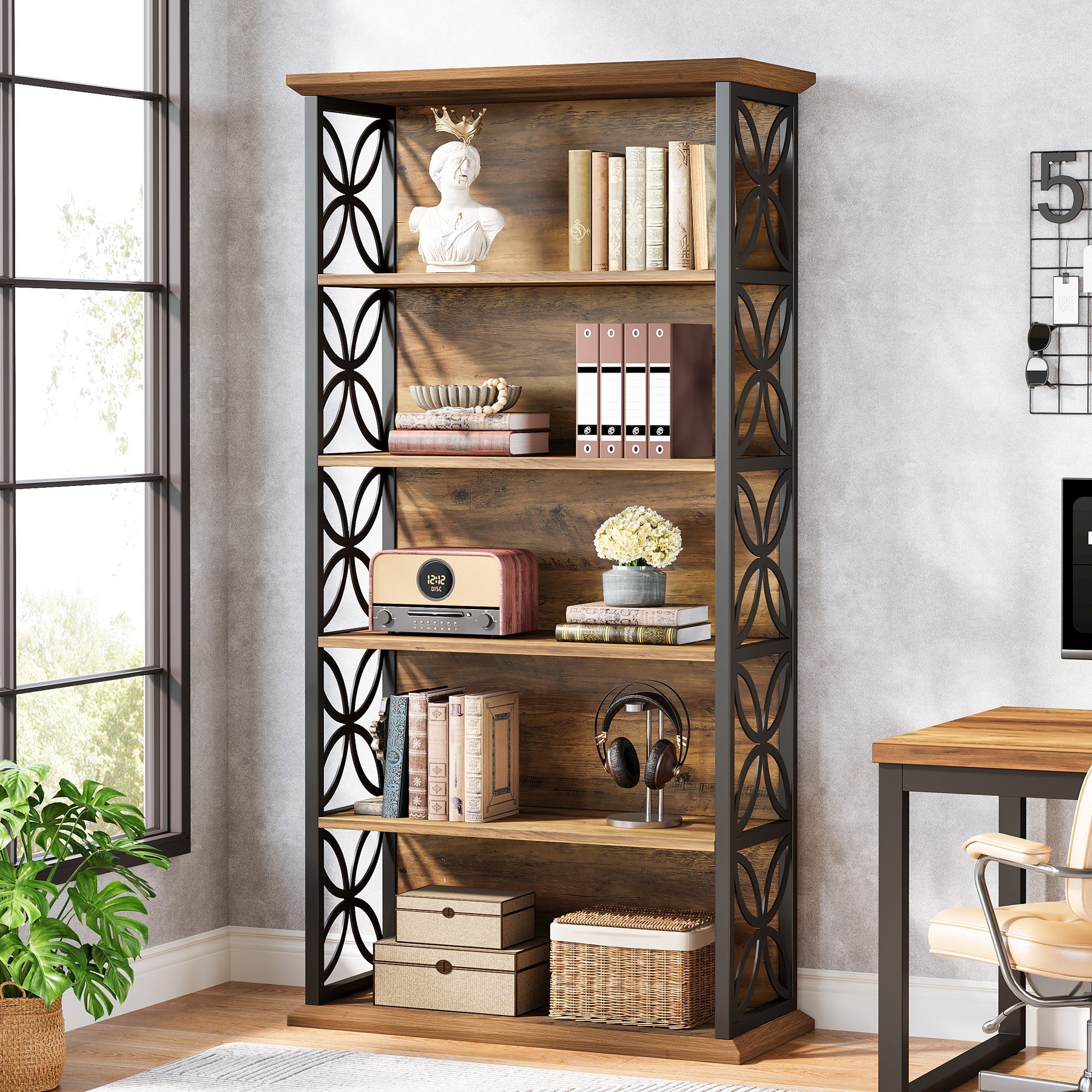 71" 6-Tier Bookshelf, Open Storage Bookcase with Metal Frame for Office