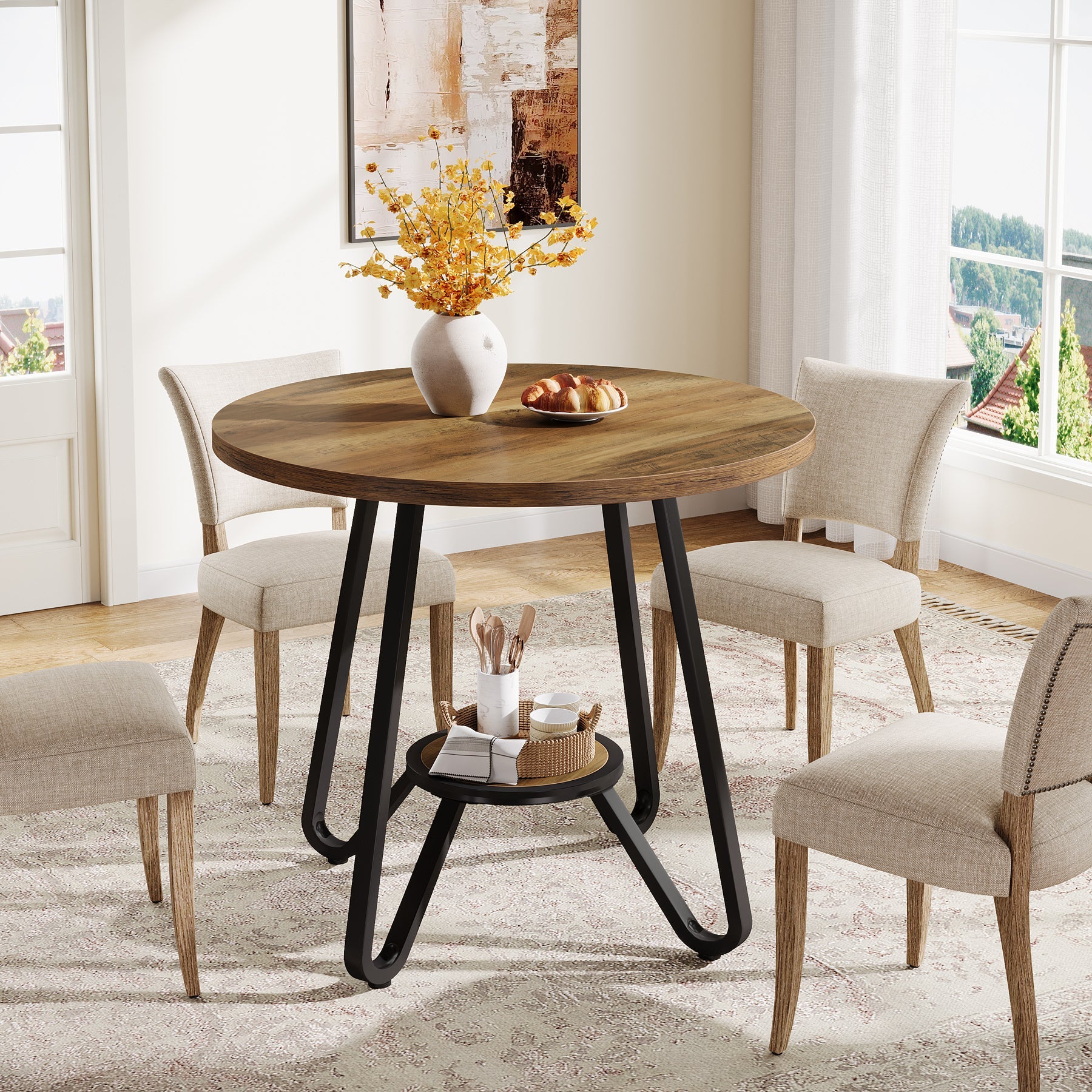 31.5" Round Dining Table, Small Kitchen Table with Open Shelves for 2 Tribesigns