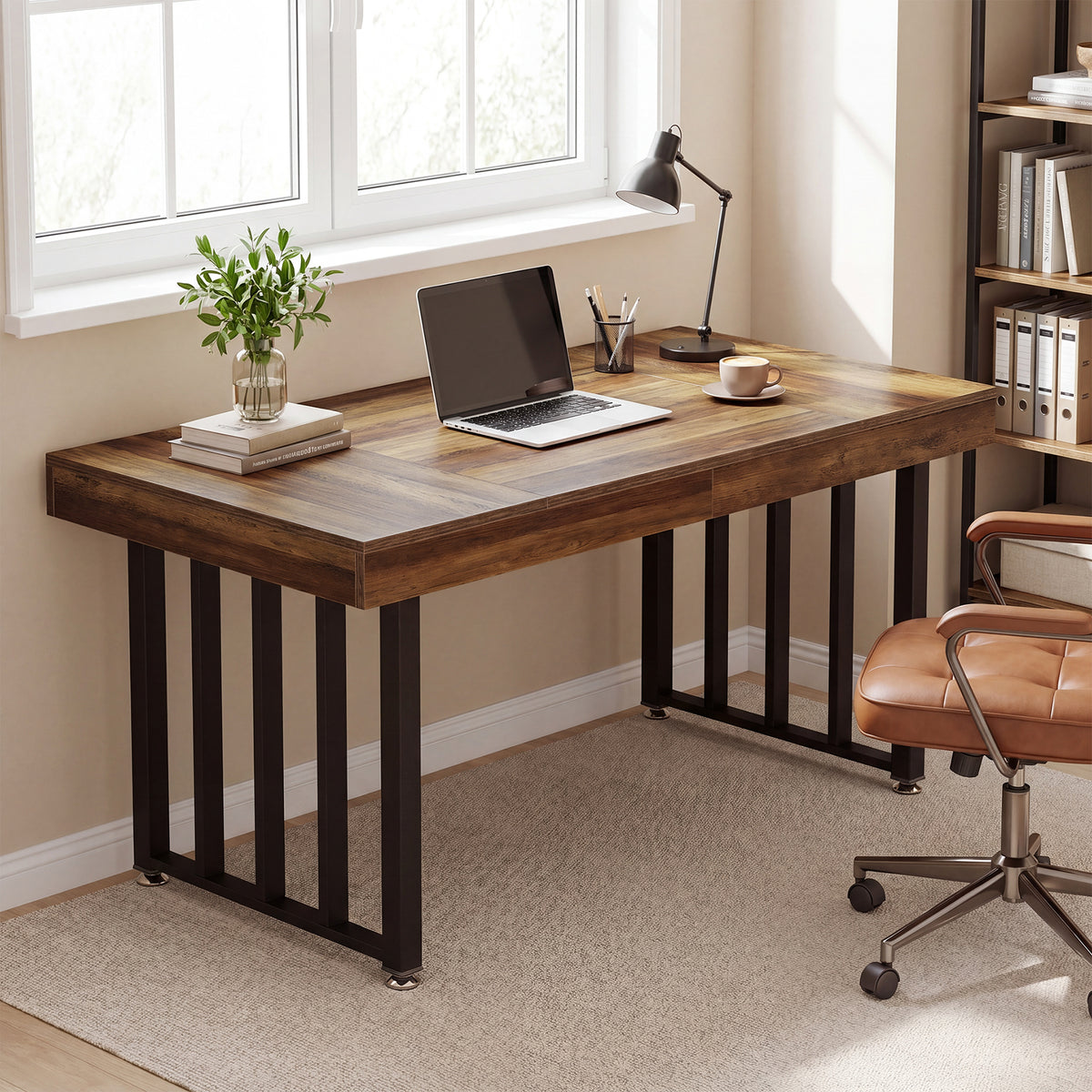 140cm Computer Desk, Industrial Wood & Metal Frame for Home Office