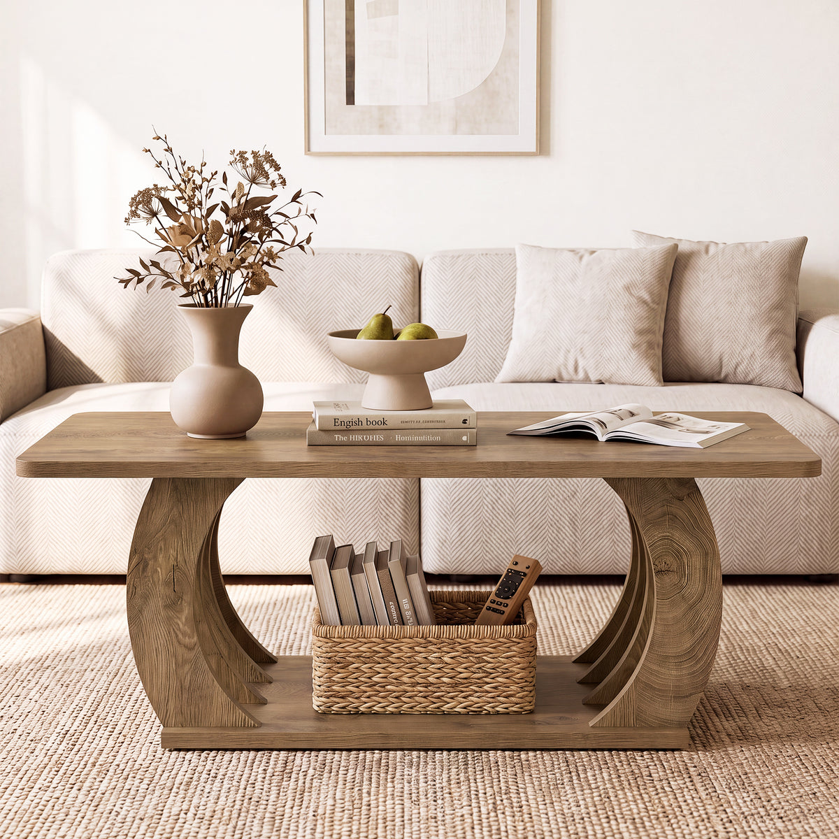 Tribesigns 120cm Farmhouse Coffee Table, 2-Tier Center Table with Storage