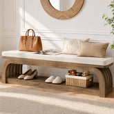 140cm Entryway Bench, Upholstered 2-Tier Shoe Storage with Hollow Legs for Hallway 3