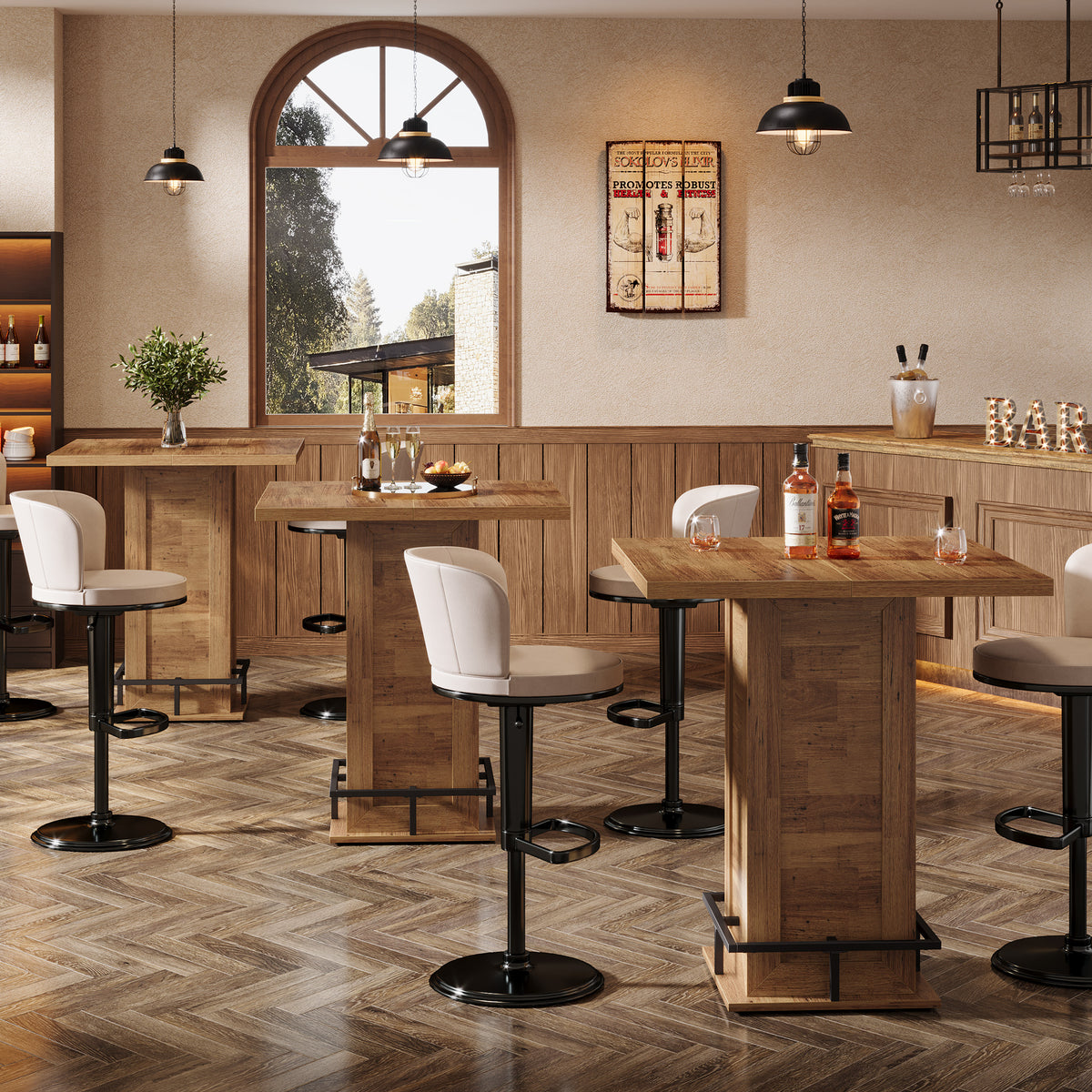 99cm Bar Table, Square Wooden Bistro Table for Home Pub