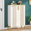 100cm Shoe Cabinet, White 6-Shelf Storage Cabinet with Gold Accents