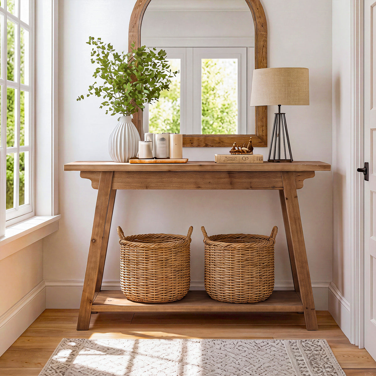 105cm Console Table, 2-Tier Solid Wood Farmhouse Entryway Table with A-Frame