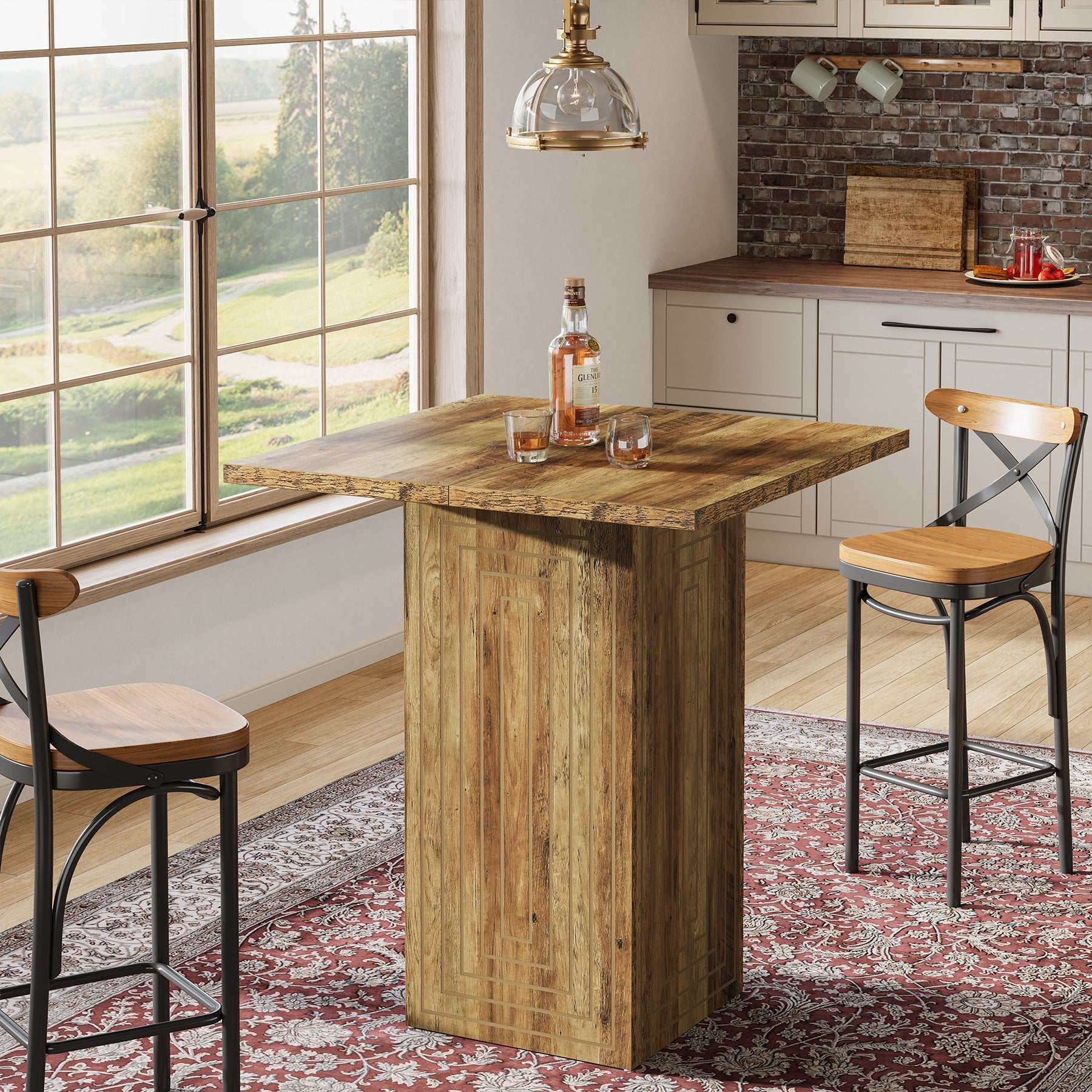 Square Bar Table, 31" Home Bar Unit Pub Table with Geometric Texture