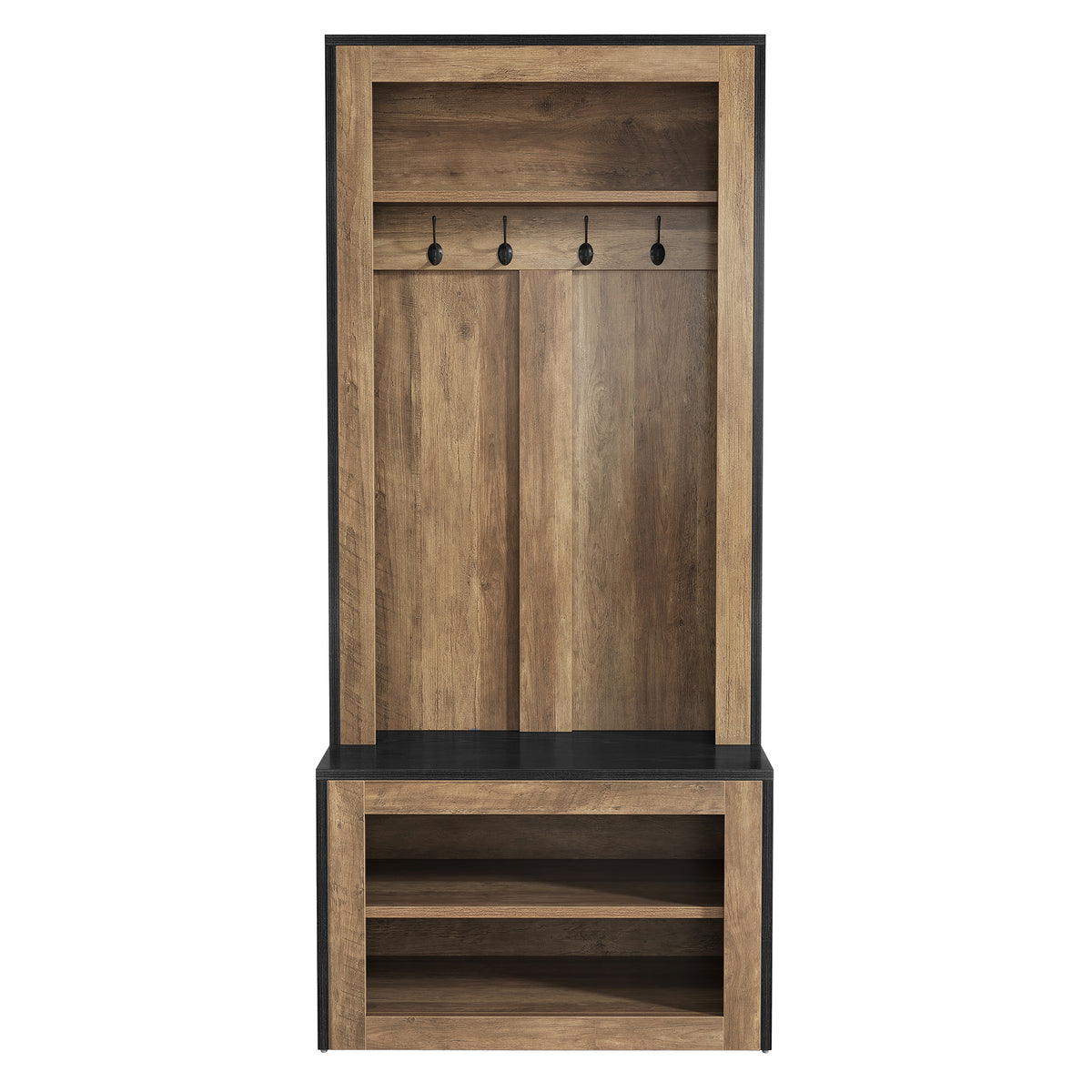 180cm Hall Tree, Farmhouse Coat Rack with Shoe Bench & 4 Hooks for Entryway