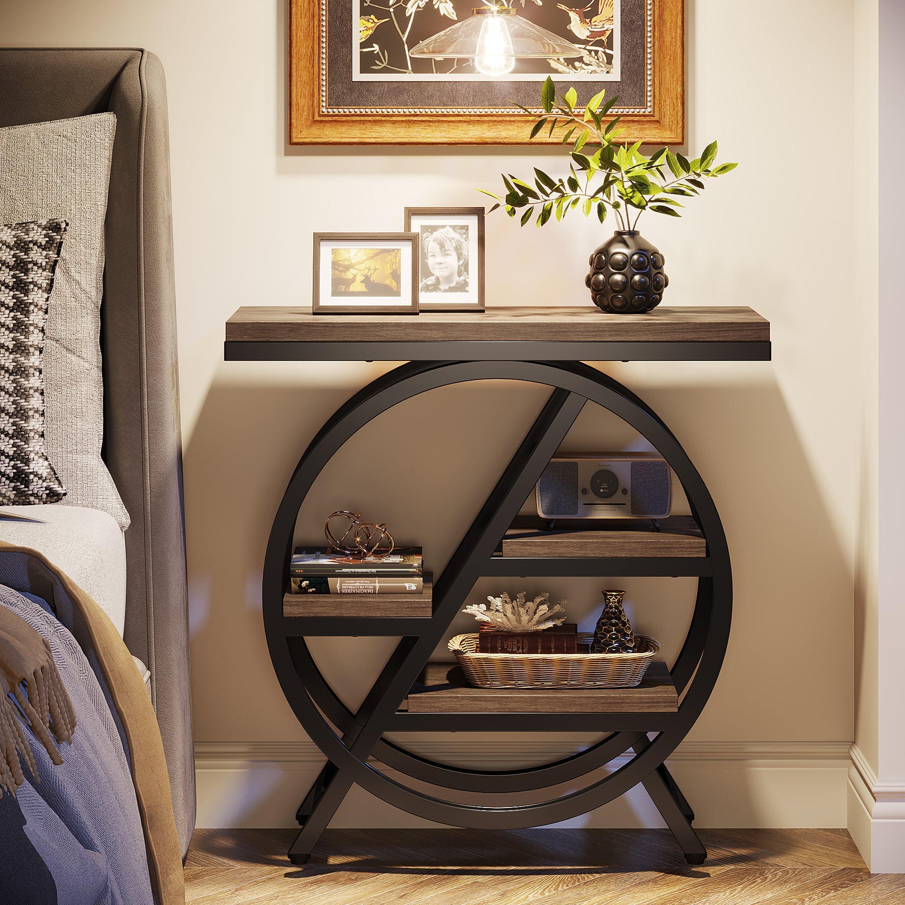 4-Tier End Table, Small Side Table Snack Table with Storage Shelves