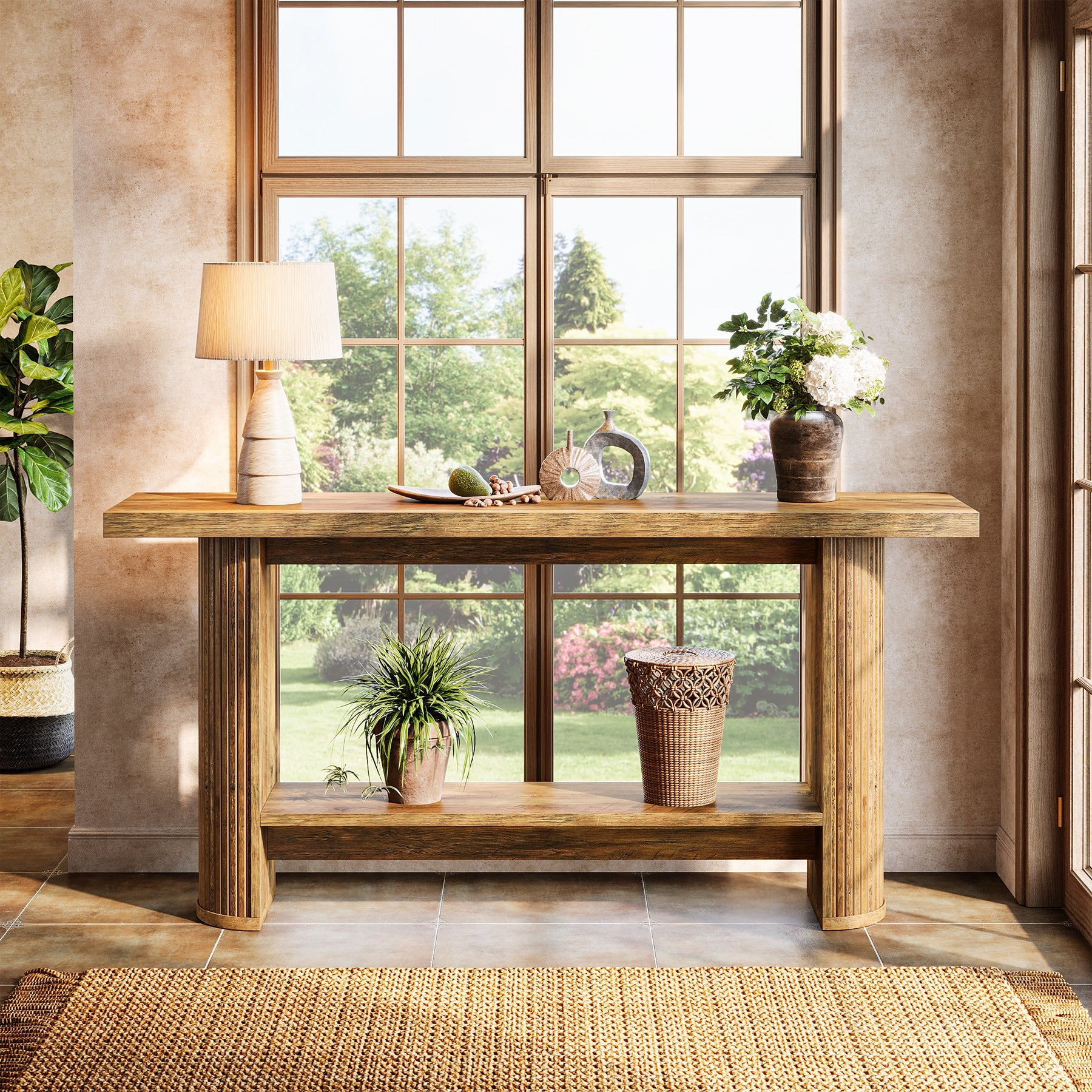55" Narrow Console Table with Storage Shelf, Rustic Entryway Sofa Table
