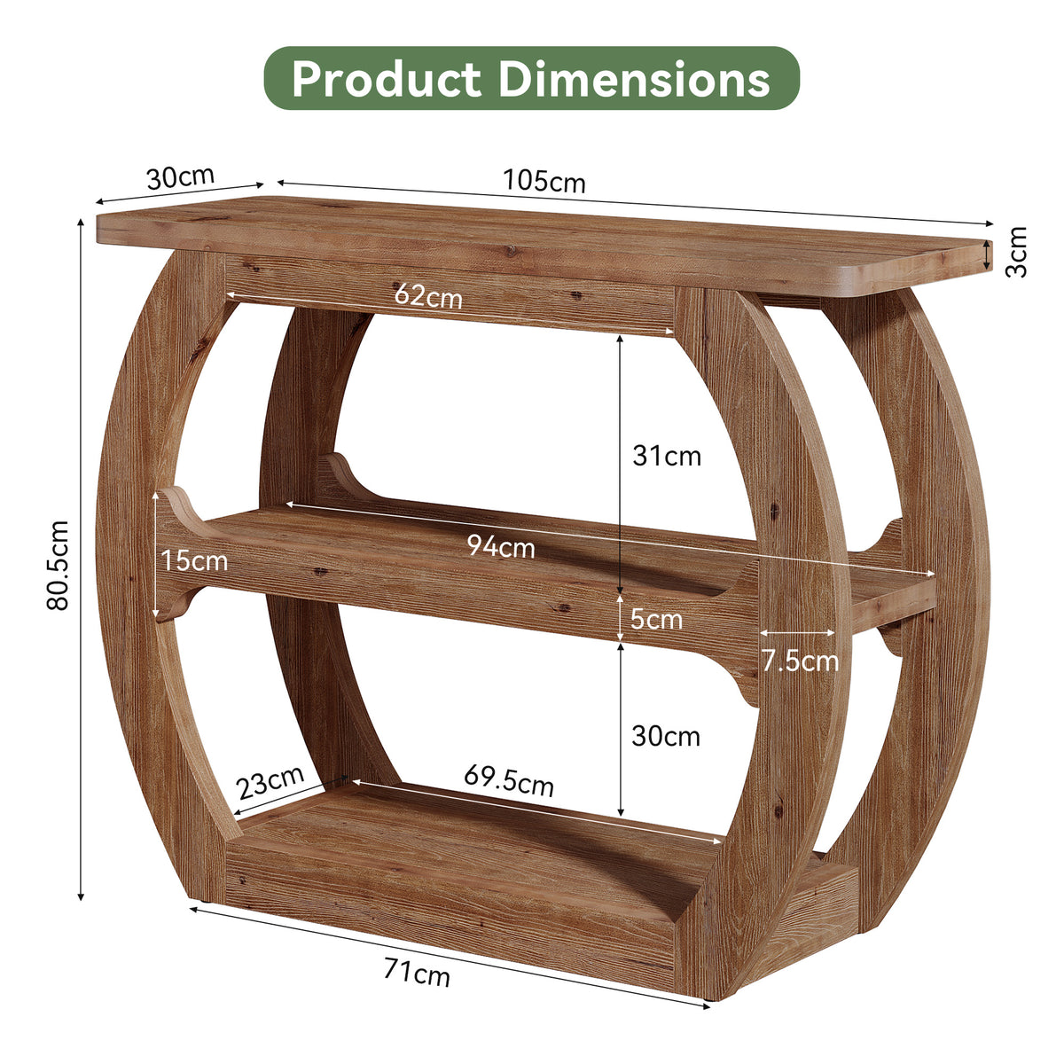 104cm Console Table, 2-Tier Solid Wood Farmhouse Entryway Sofa Table