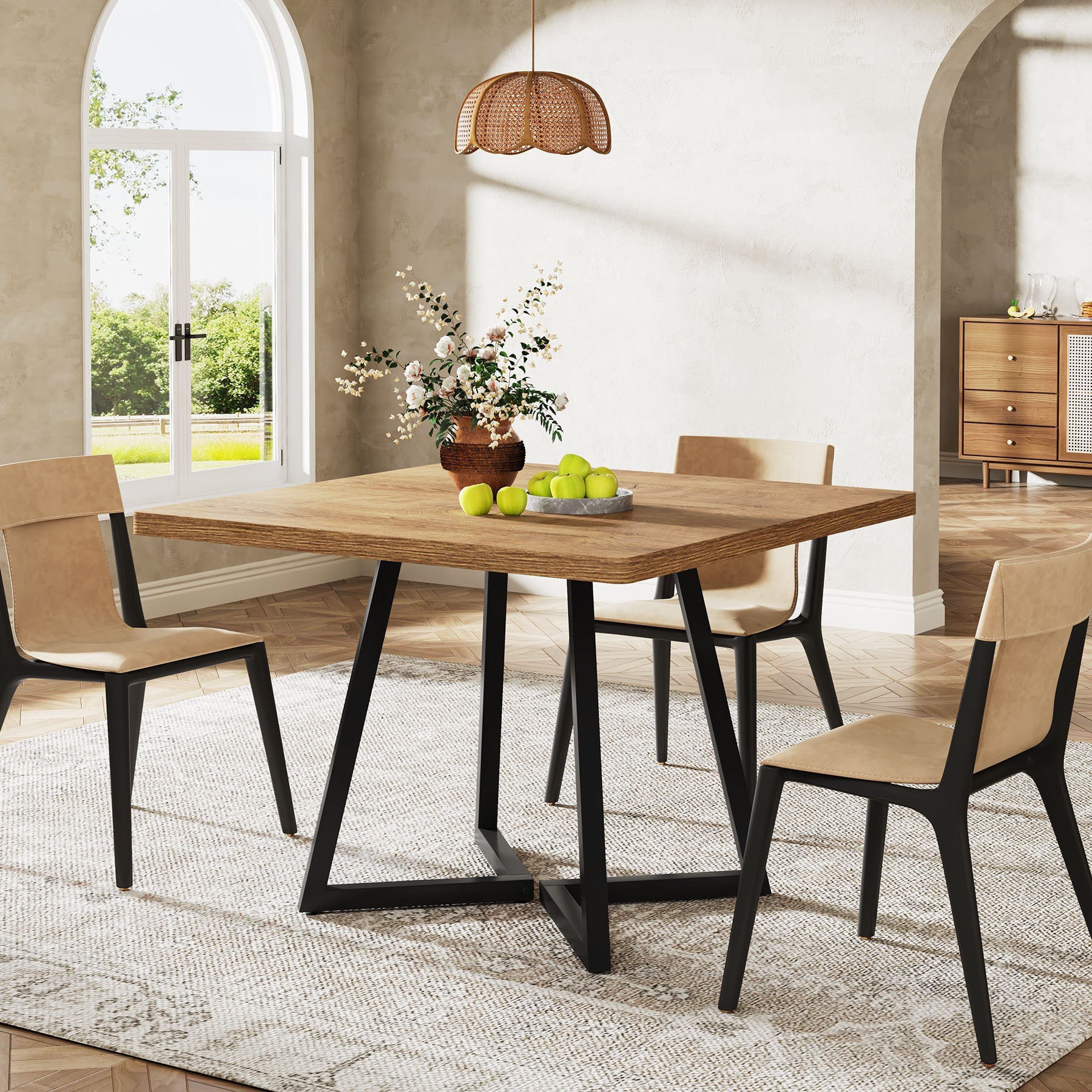 31.5" Square Dining Table, Wood Kitchen Table with Metal Legs for 4
