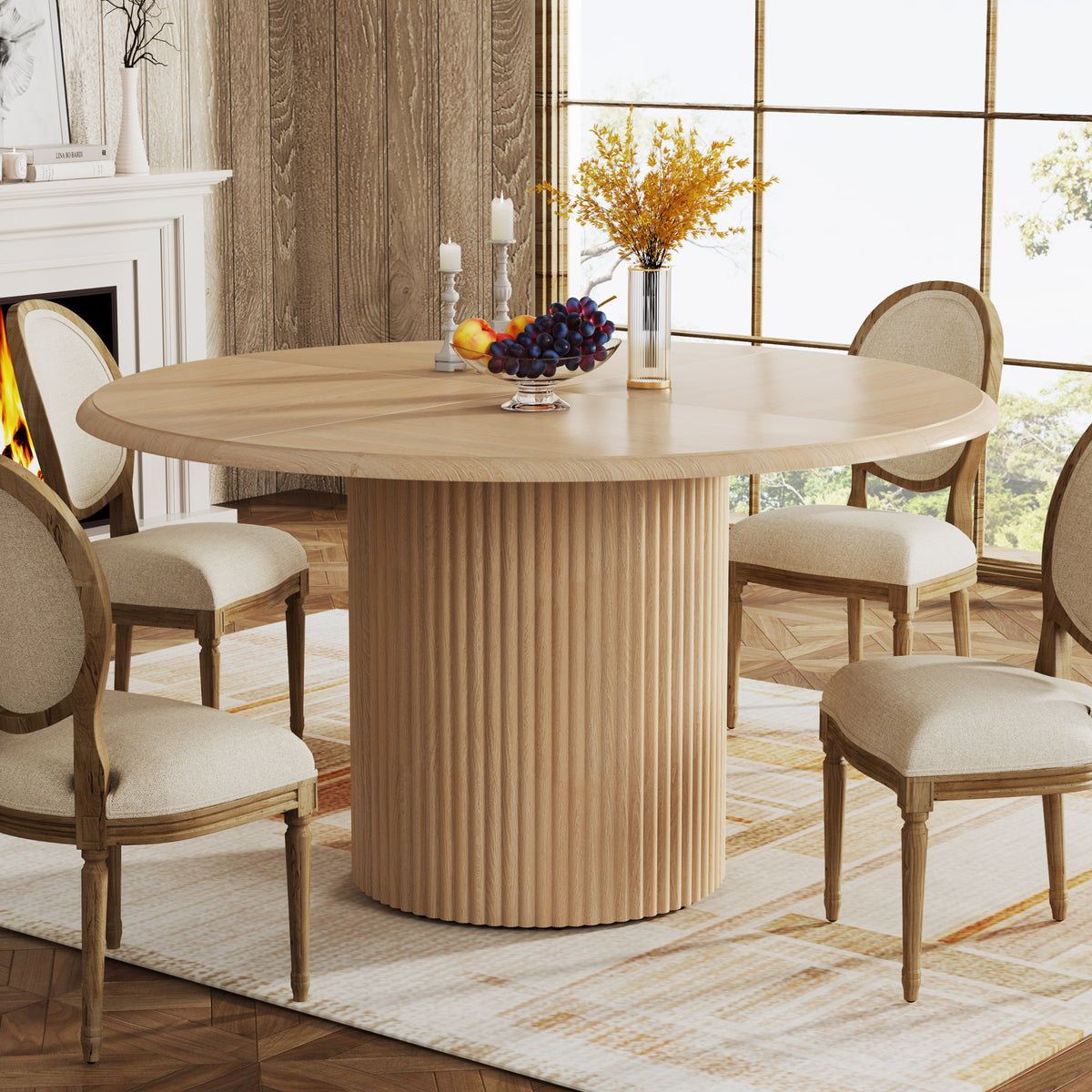 120cm Round Dining Table, Modern Kitchen Table for 4-6 with Metal Base