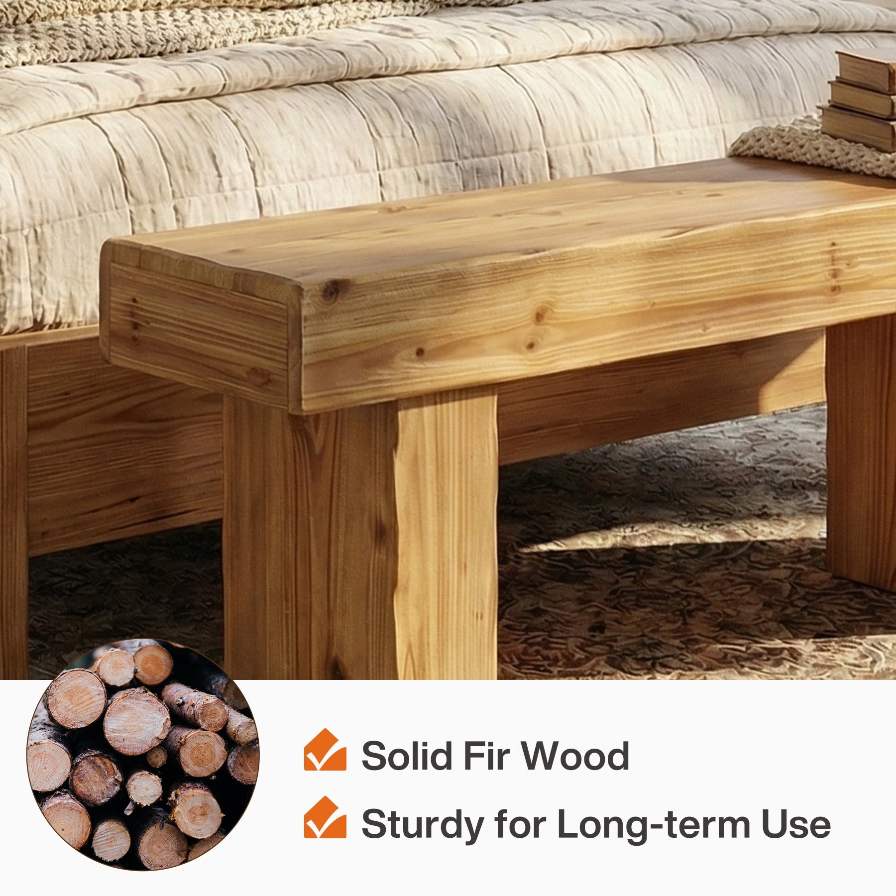 47” Solid Wood Entryway Bench, Thick Seat Bench for Hallway