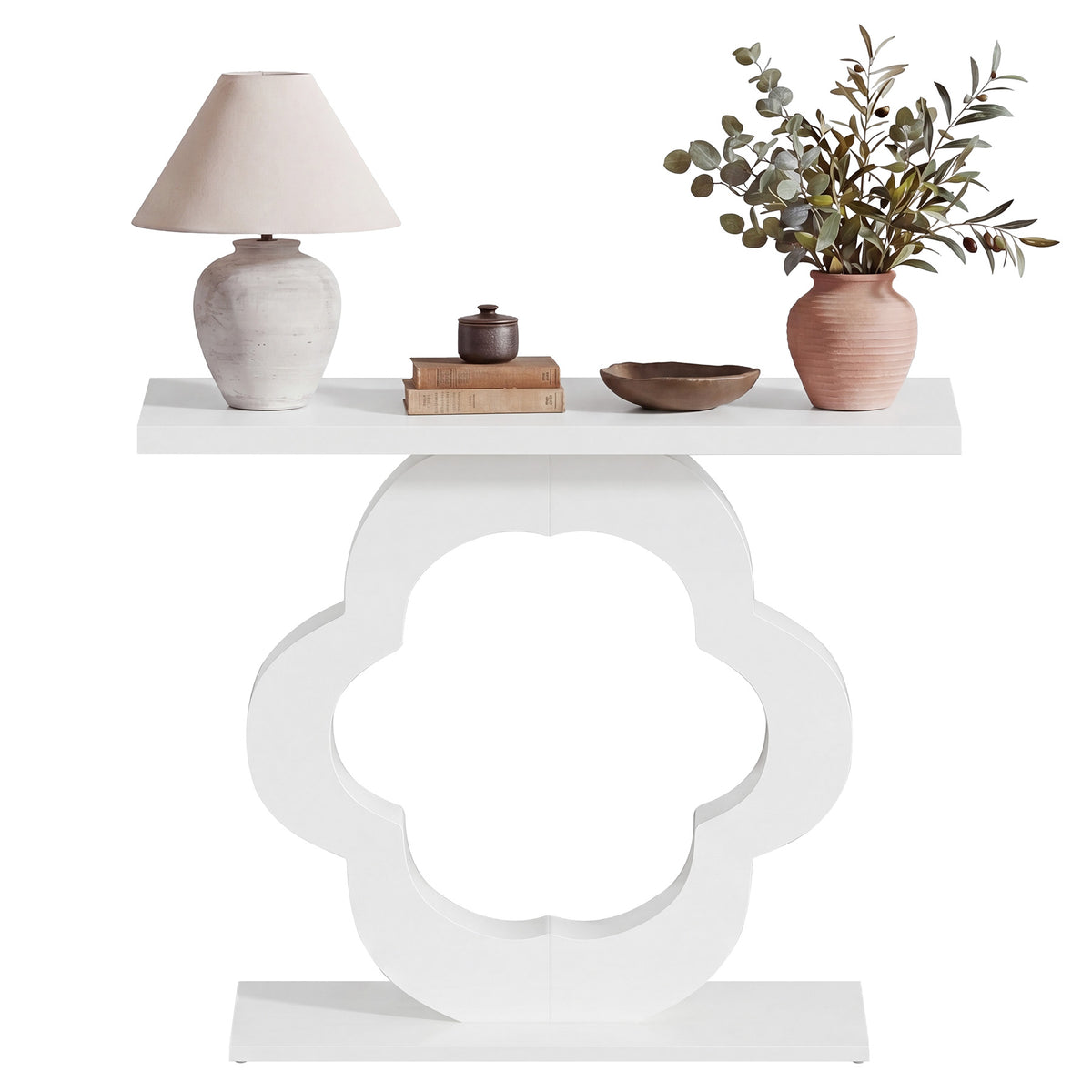 100cm Console Table, Narrow White High Gloss Flower Frame for Hallway Living Room