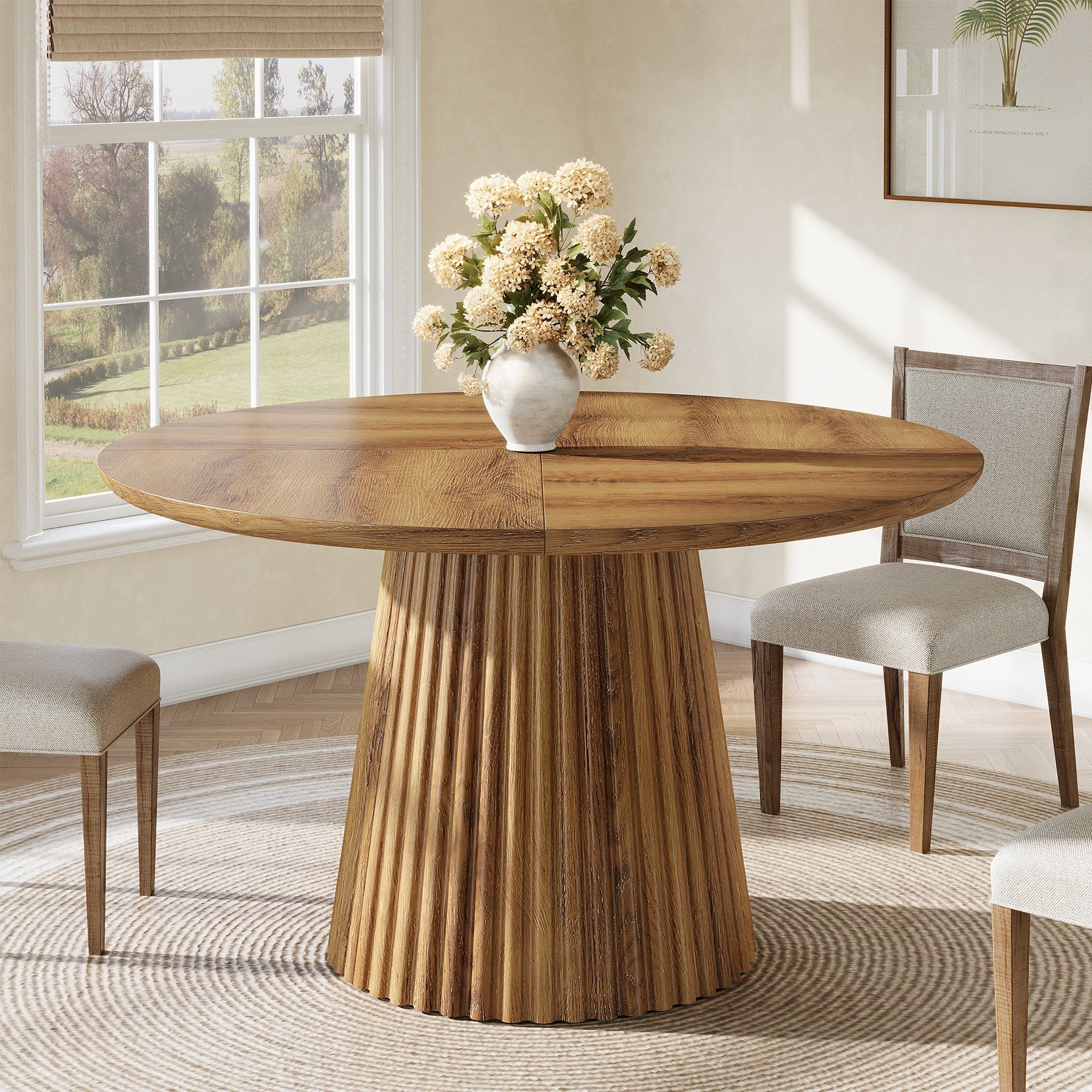 47.24" Round Dining Table, Kitchen Table with Fluted Design for 4-6