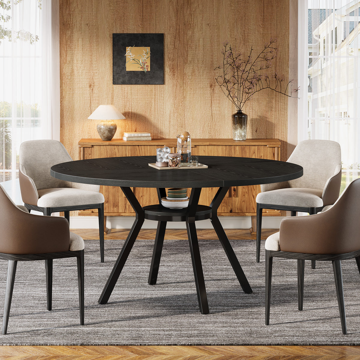 47" Dining Table, Modern Round Kitchen Table for 4