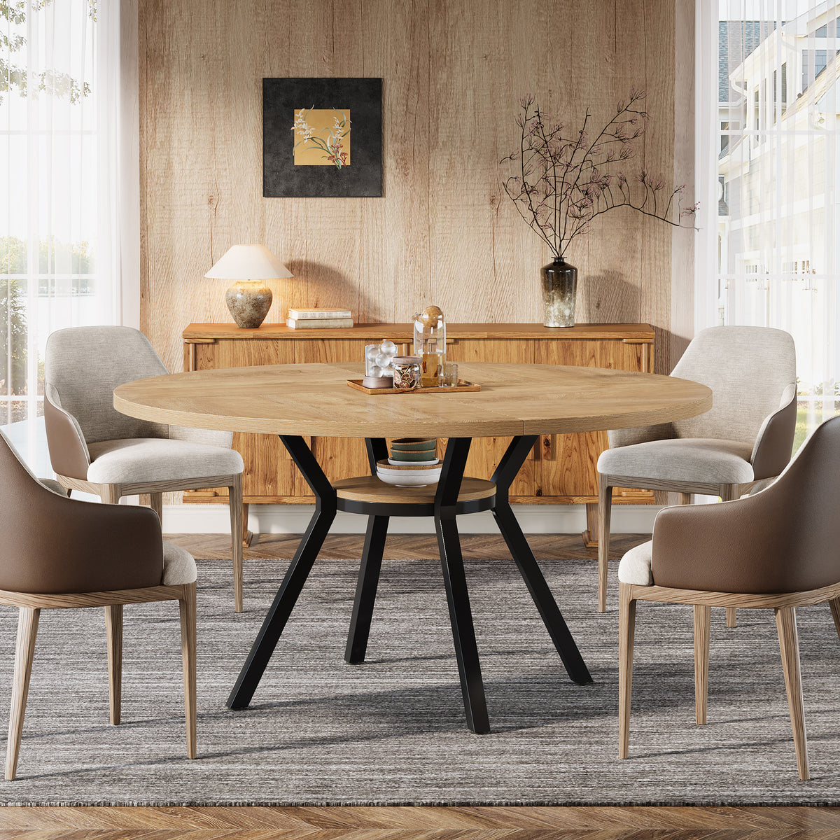 47" Dining Table, Modern Round Kitchen Table for 4