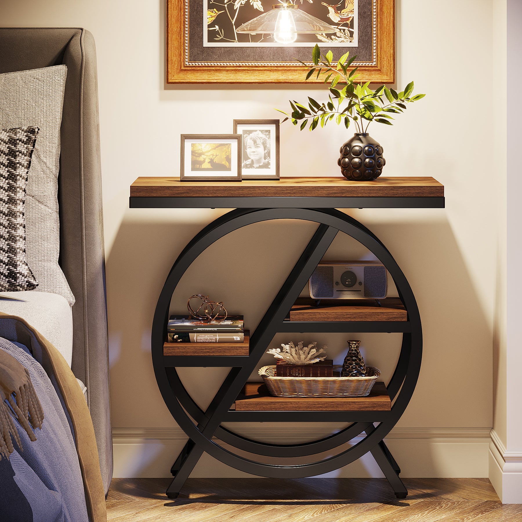 4-Tier End Table, Small Side Table Snack Table with Storage Shelves