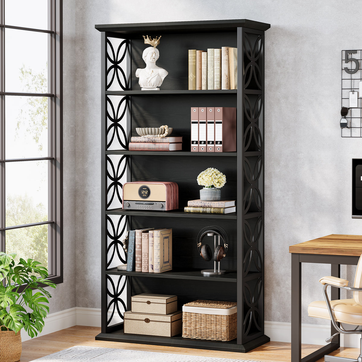 71" 6-Tier Bookshelf, Open Storage Bookcase with Metal Frame for Office