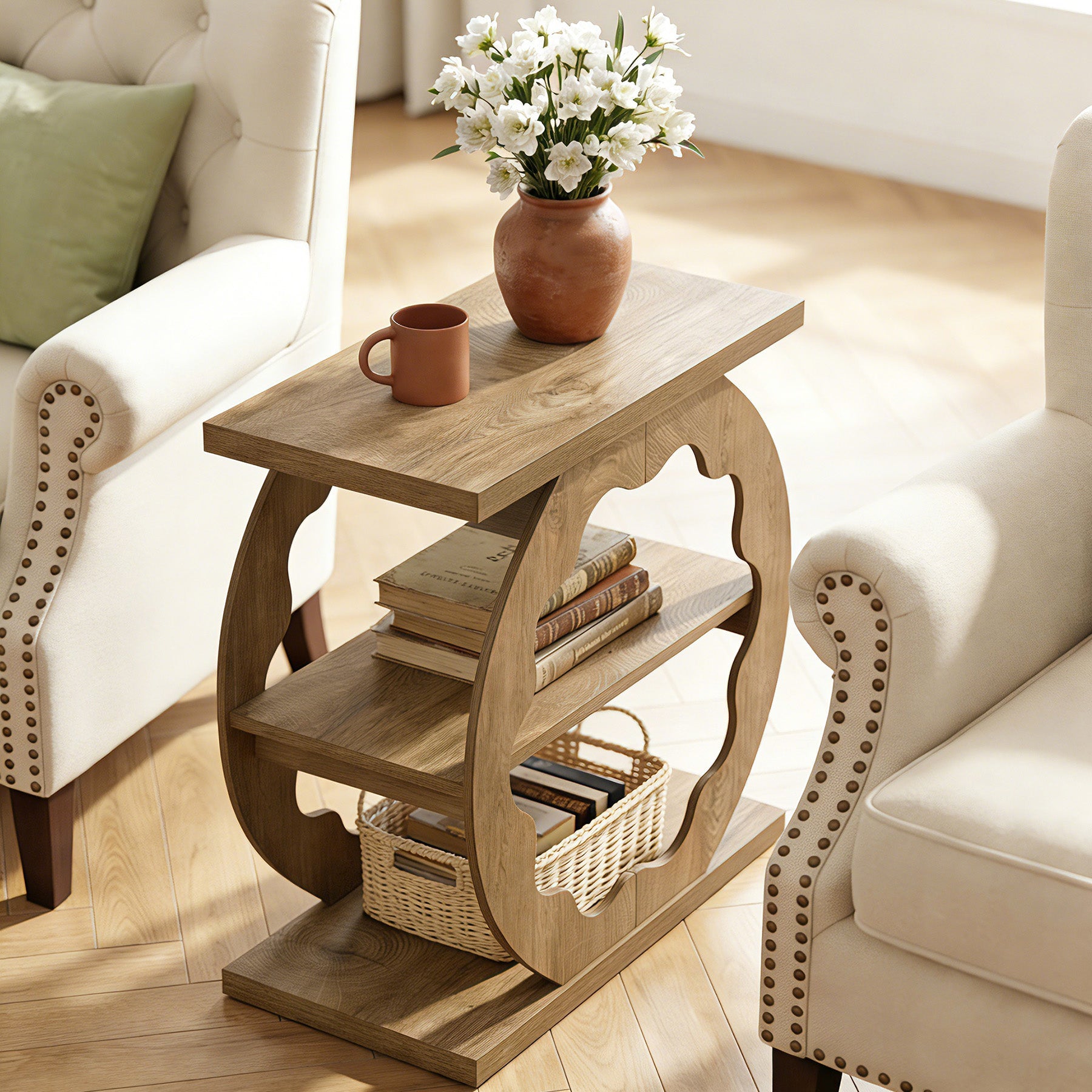 60cm 3-Tier End Table with Storage Shelves, Narrow Side Table for Living Room